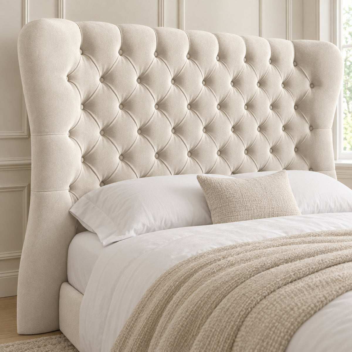 Parma Wide Curved Winged Upholstered Soft Velvet Bed Frame