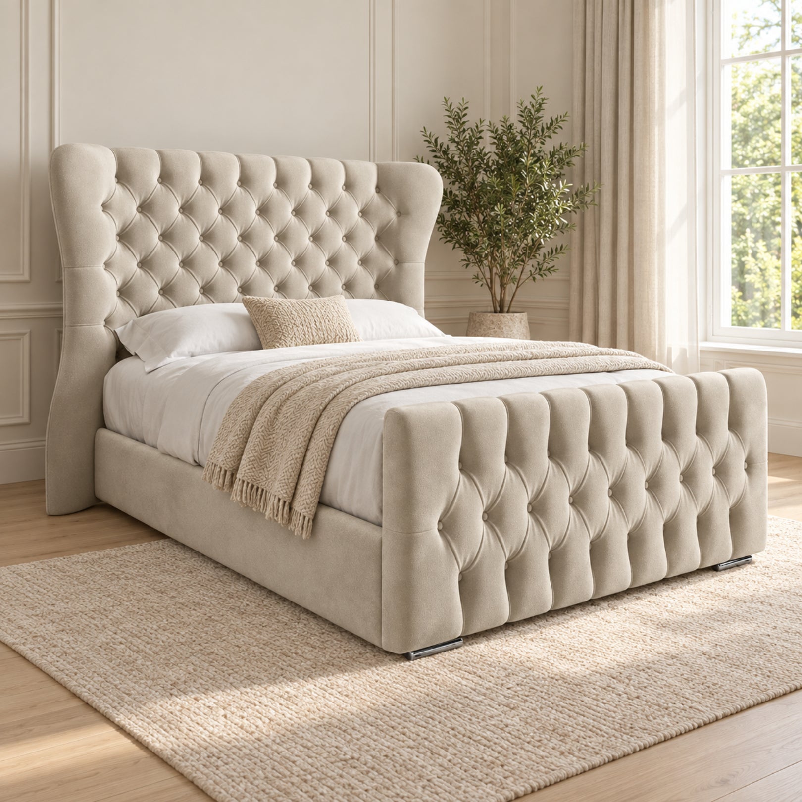 Parma Wide Curved Winged Upholstered Soft Velvet Bed Frame