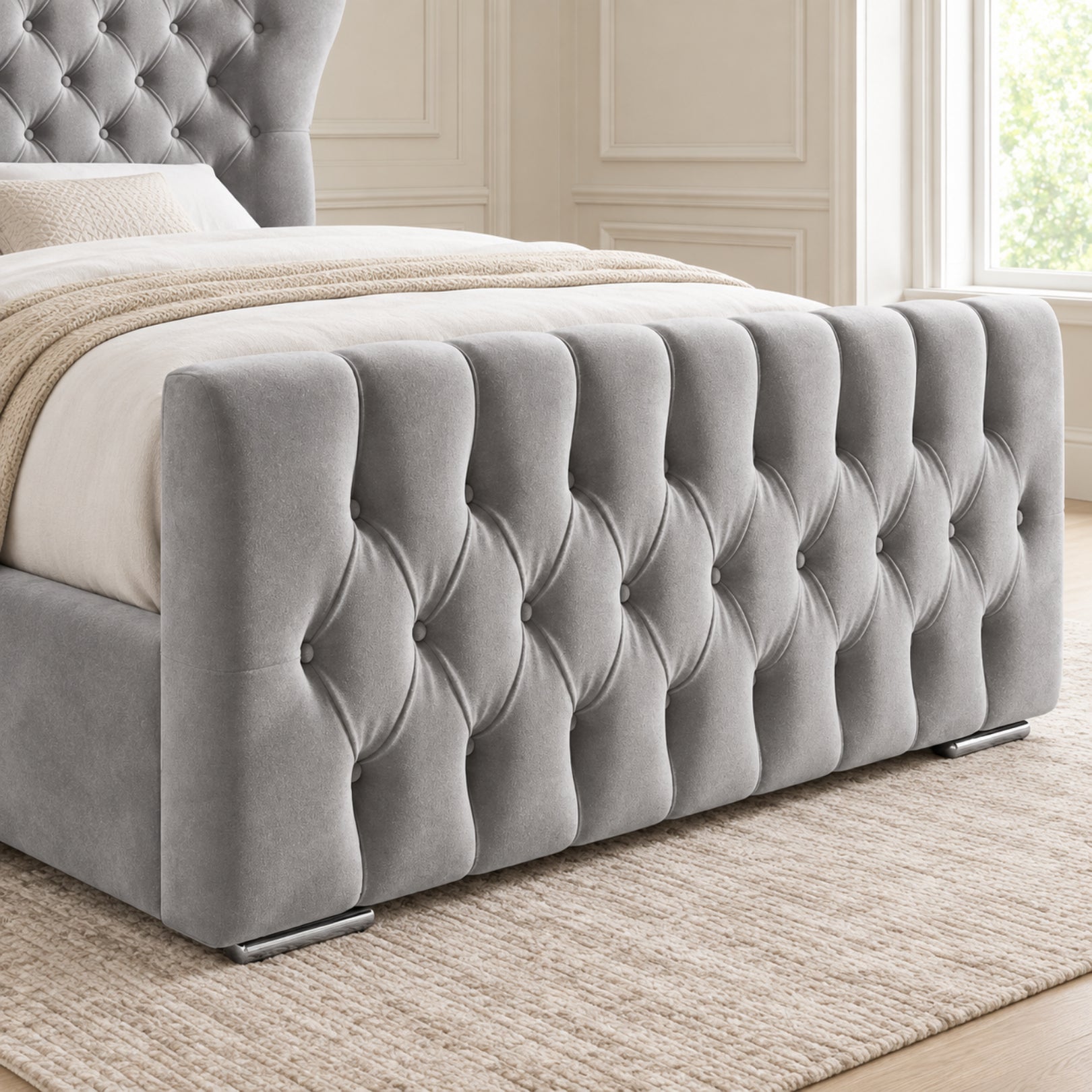 Parma Wide Curved Winged Upholstered Soft Velvet Bed Frame