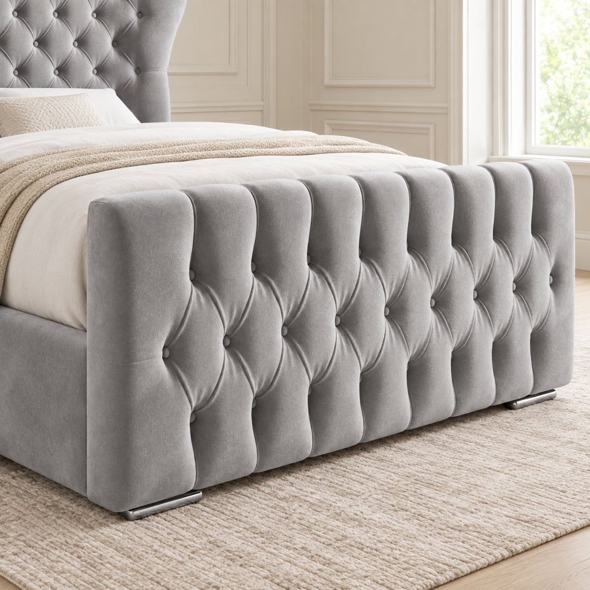 Parma Wide Curved Winged Upholstered Soft Velvet Bed Frame
