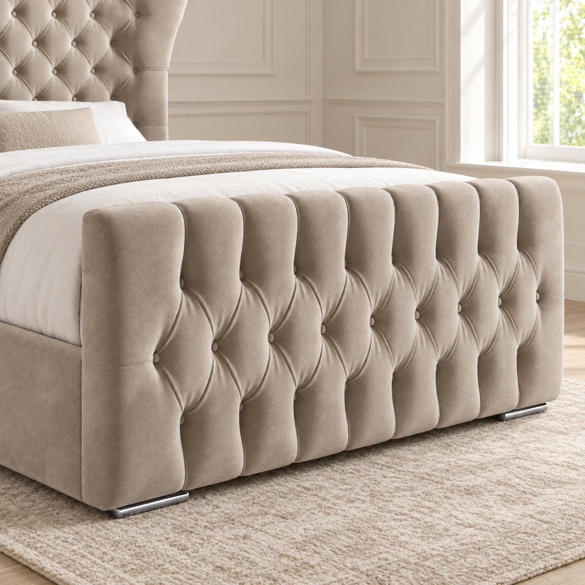 Parma Wide Curved Winged Upholstered Soft Velvet Bed Frame