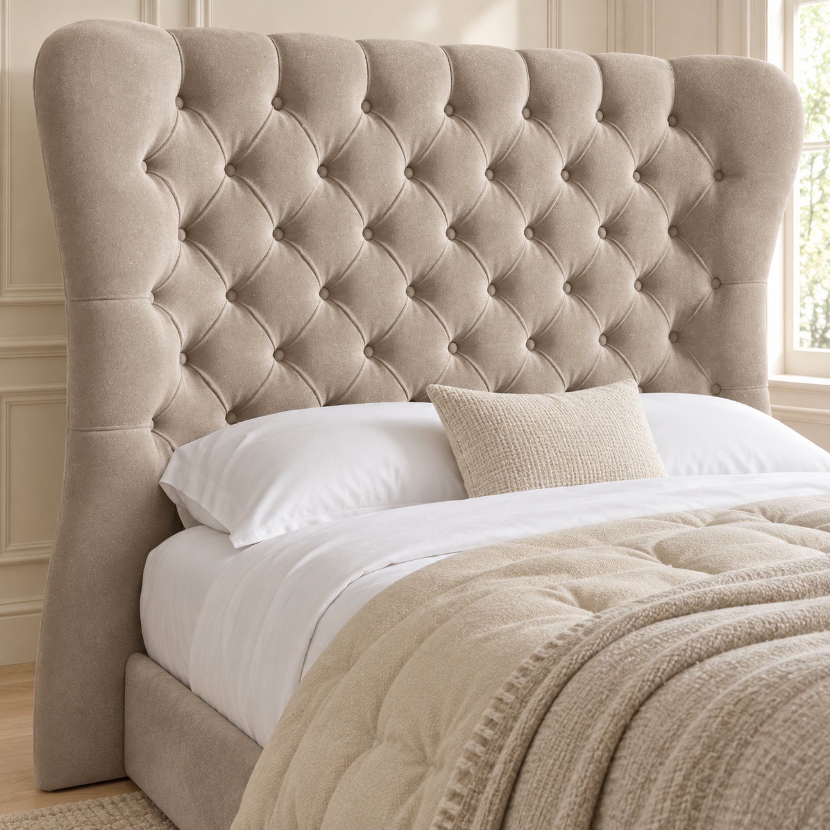 Parma Wide Curved Winged Upholstered Soft Velvet Bed Frame