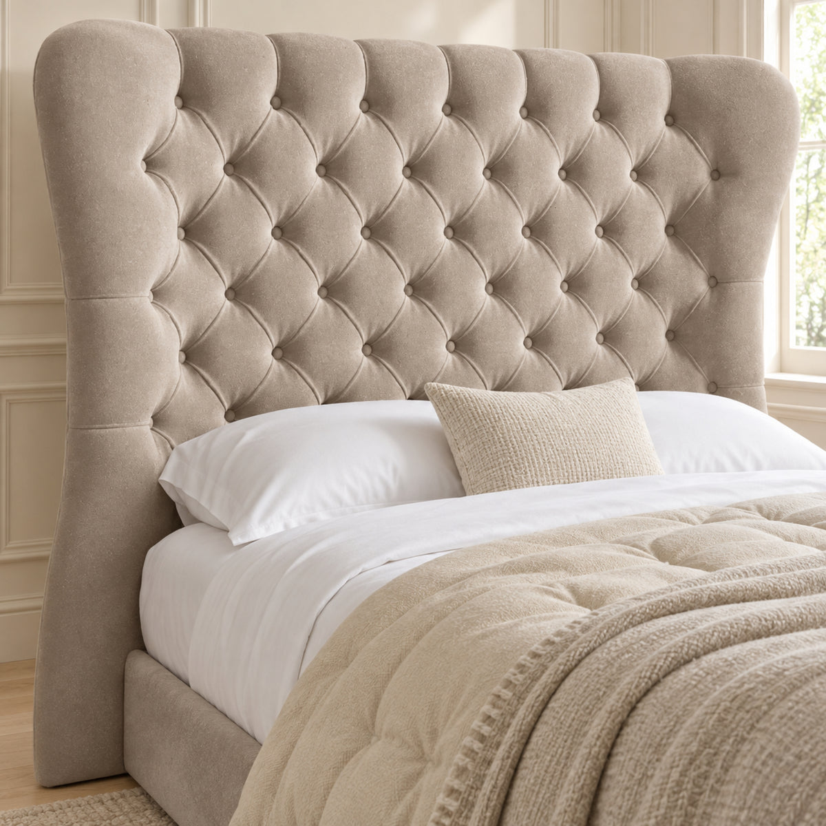 Parma Wide Curved Winged Upholstered Soft Velvet Bed Frame