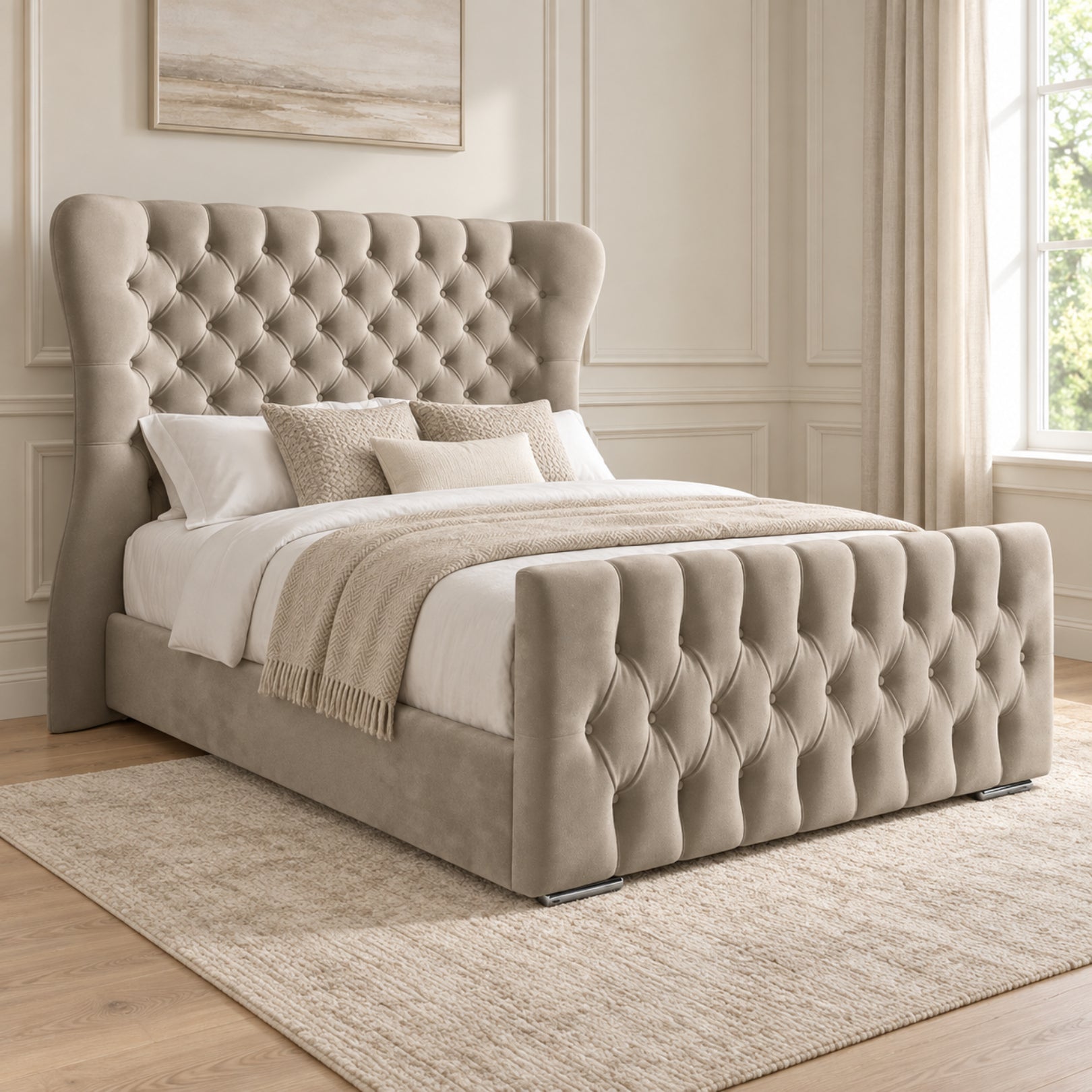 Parma Wide Curved Winged Upholstered Soft Velvet Bed Frame