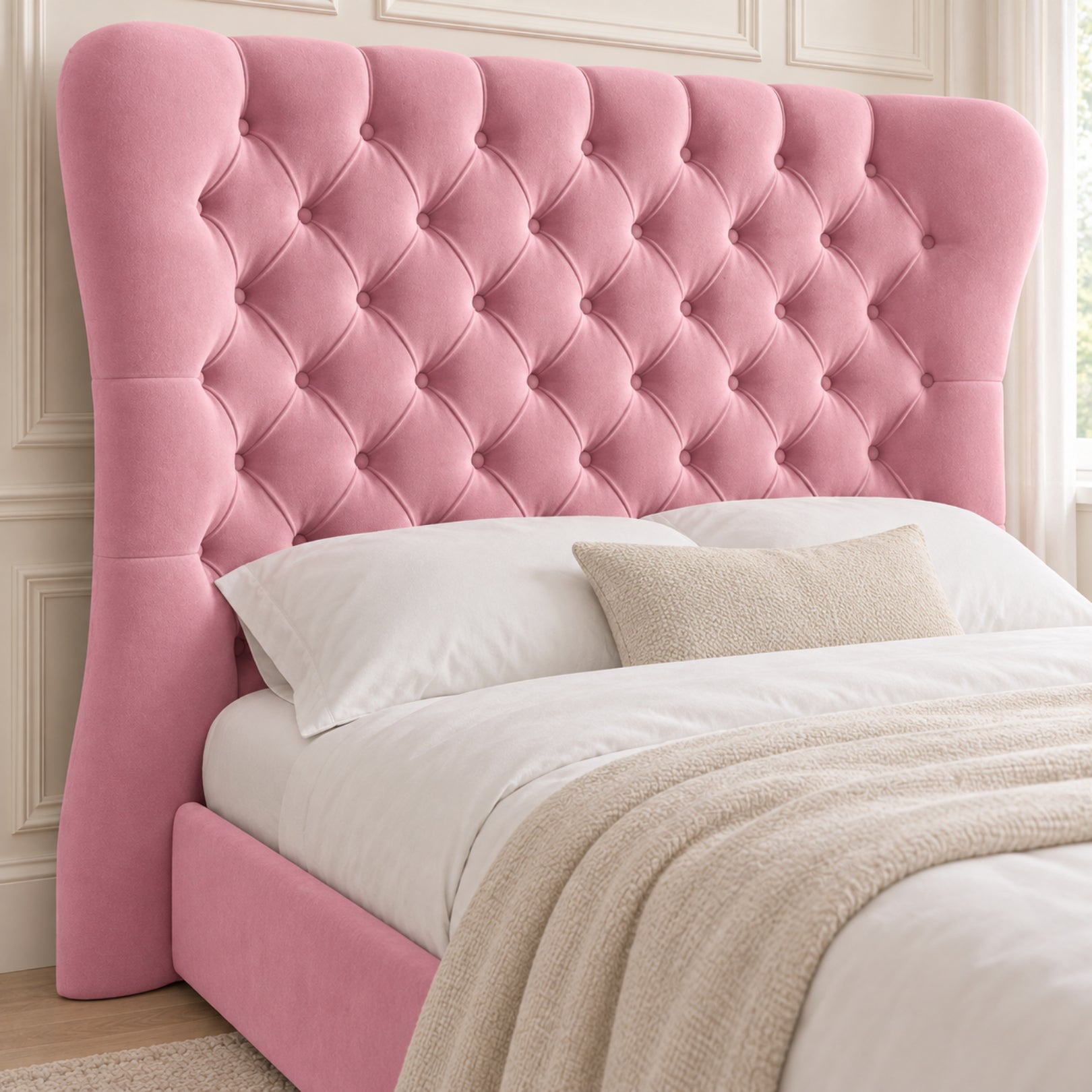 Parma Wide Curved Winged Upholstered Soft Velvet Bed Frame