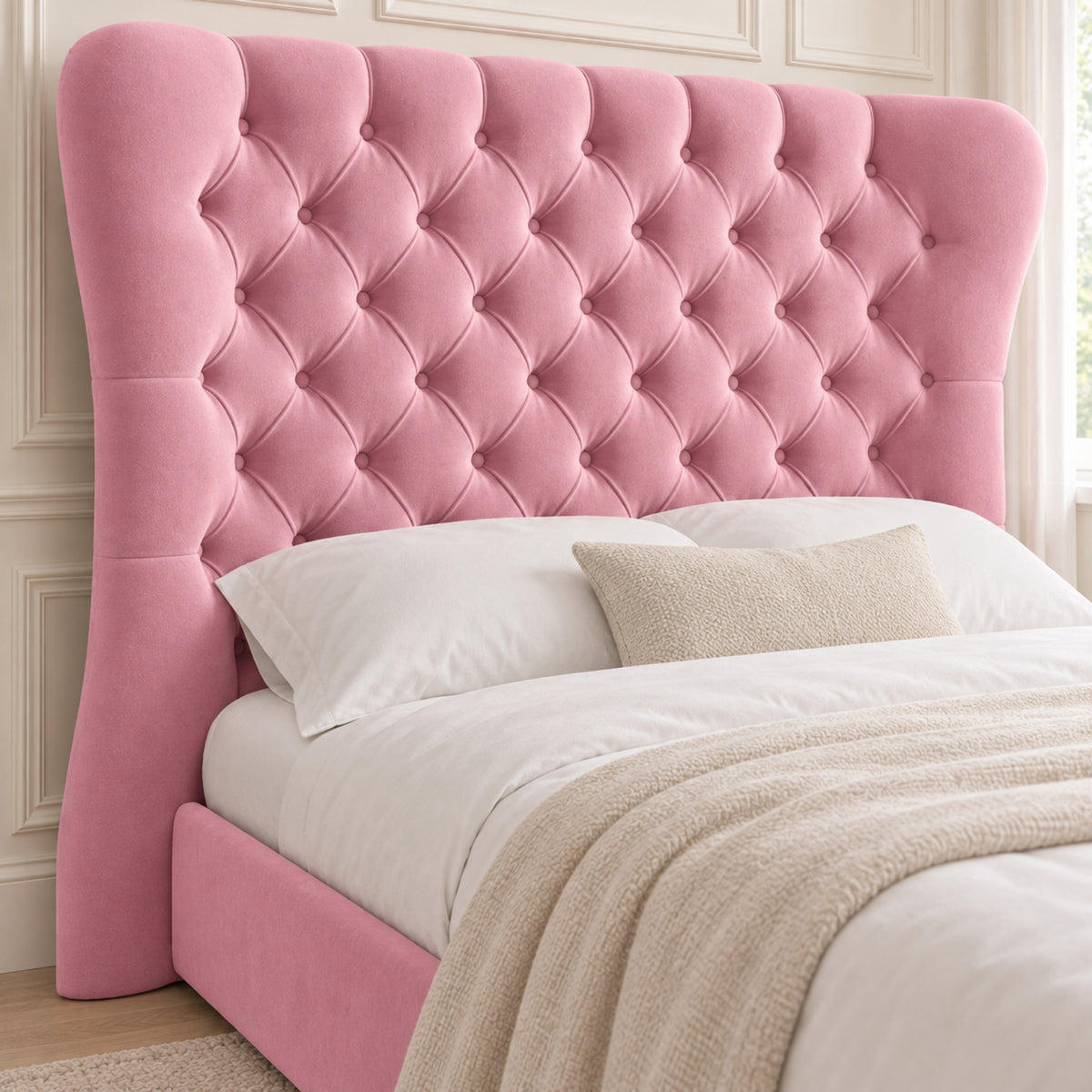 Parma Wide Curved Winged Upholstered Soft Velvet Bed Frame