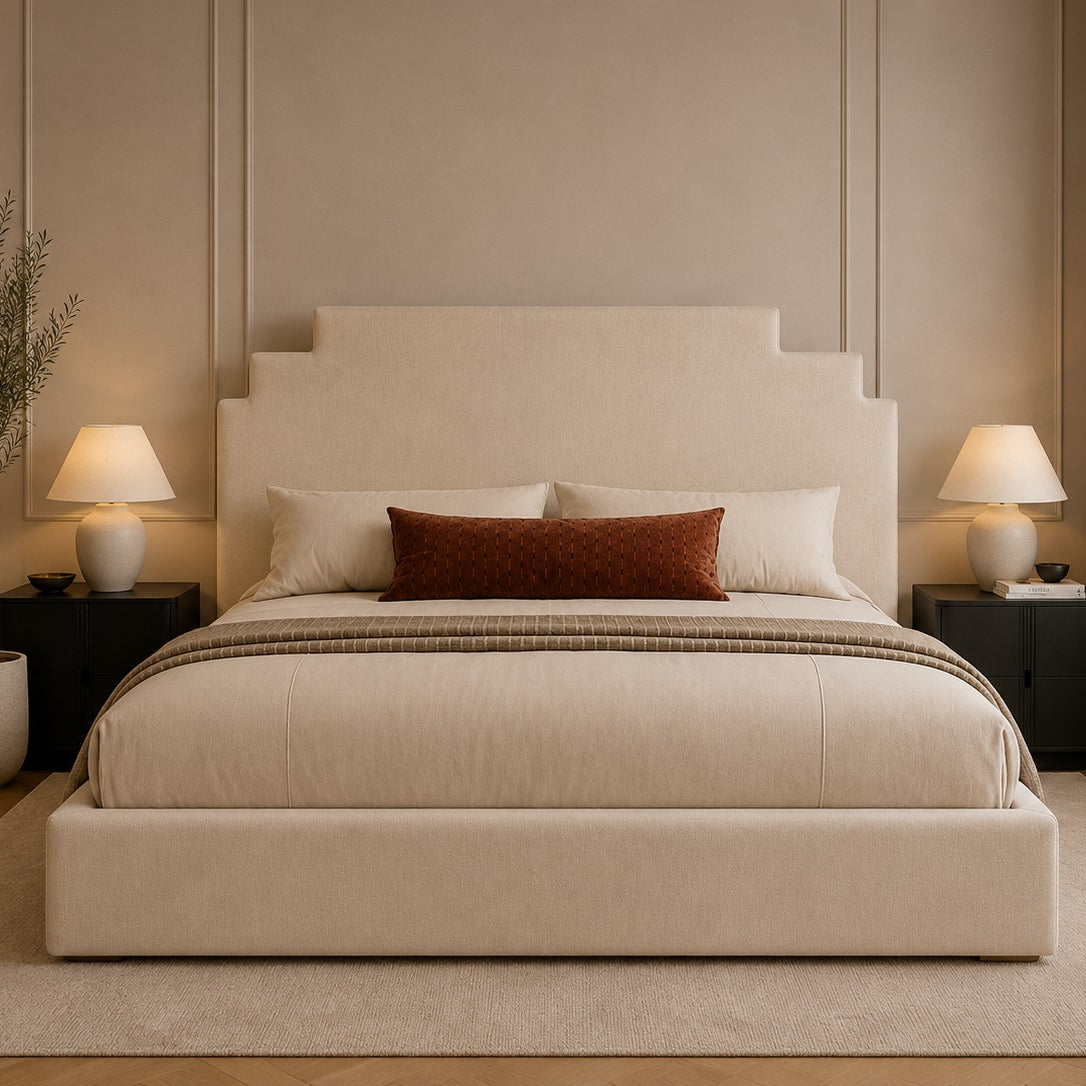 Perugia Art Deco Stepped Headboard Upholstered Bed Frame