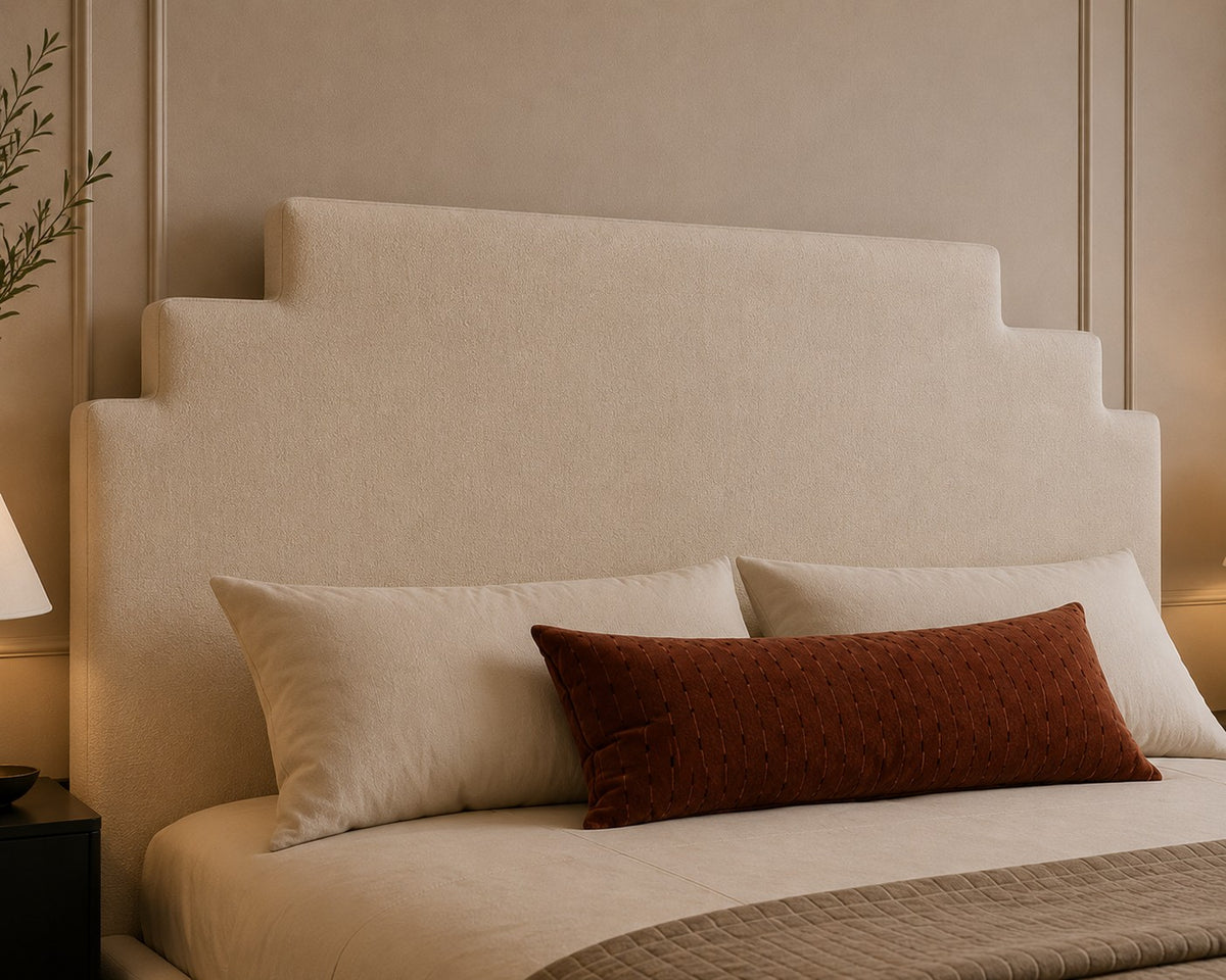 Perugia Art Deco Stepped Headboard Upholstered Bed Frame
