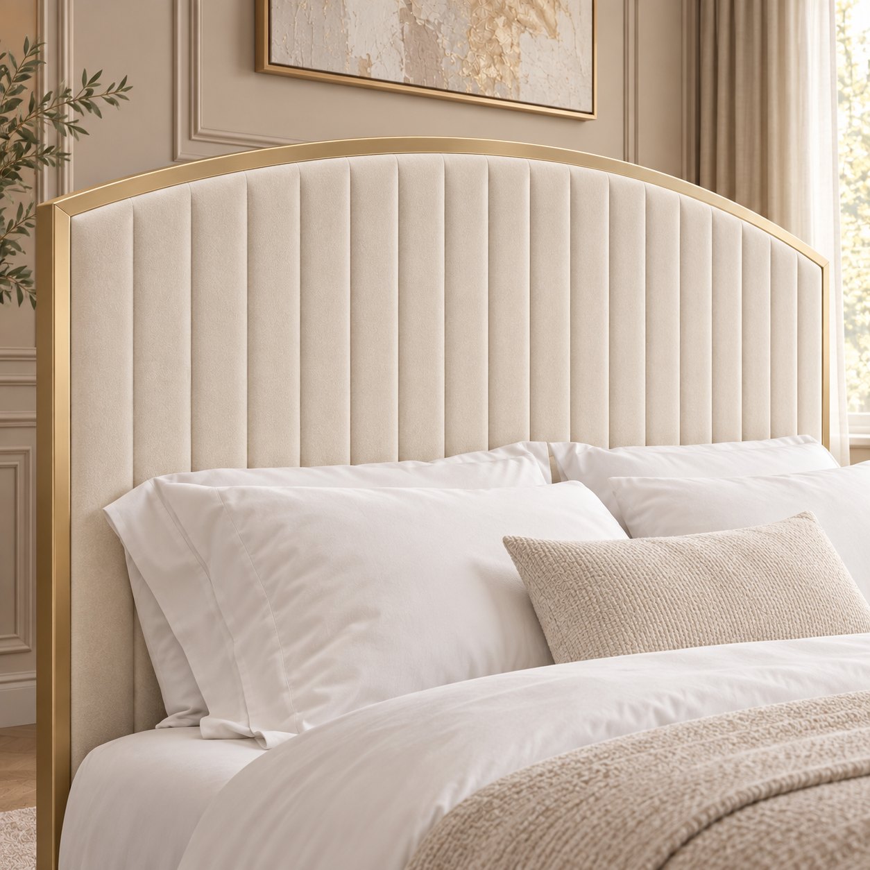 Polignano bed in cream, headboard close-up