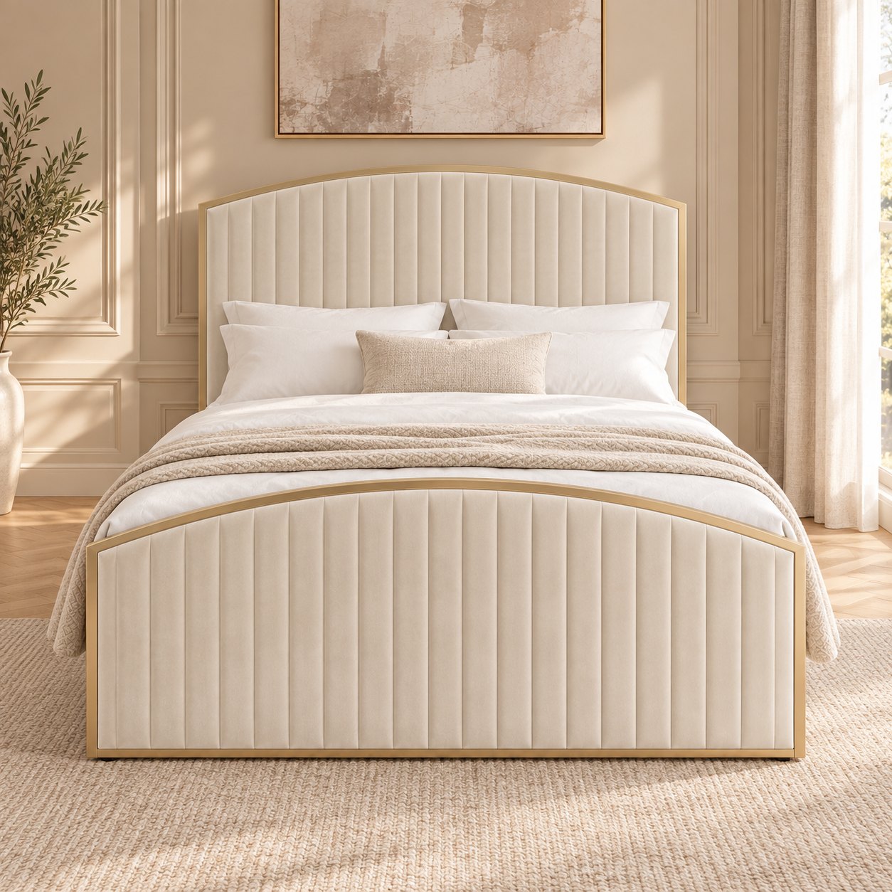Polignano bed in cream, front view