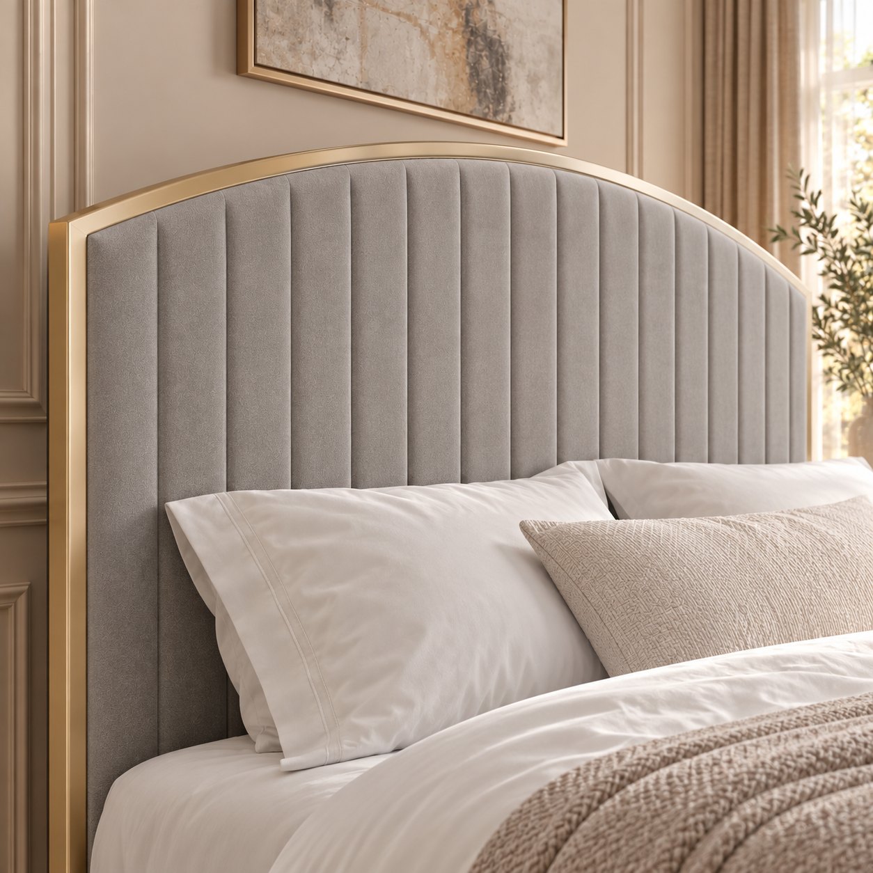 Polignano bed in grey, headboard close-up