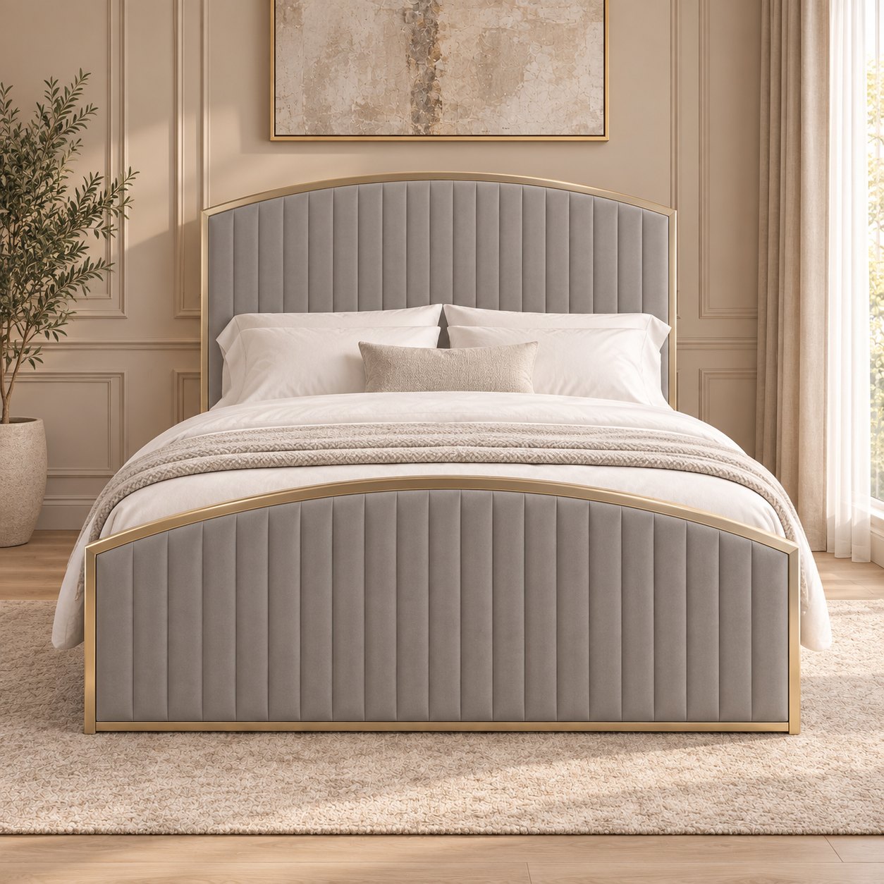 Polignano bed in grey, front view