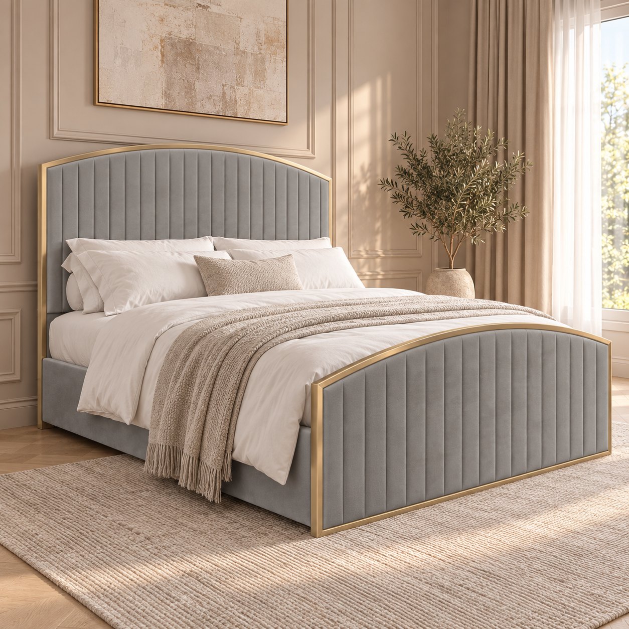 Polignano bed in grey, side view