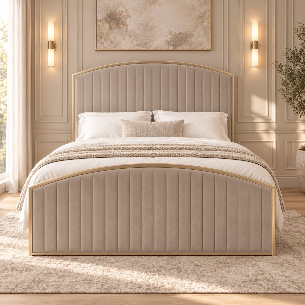 Polignano bed in pebble, front view