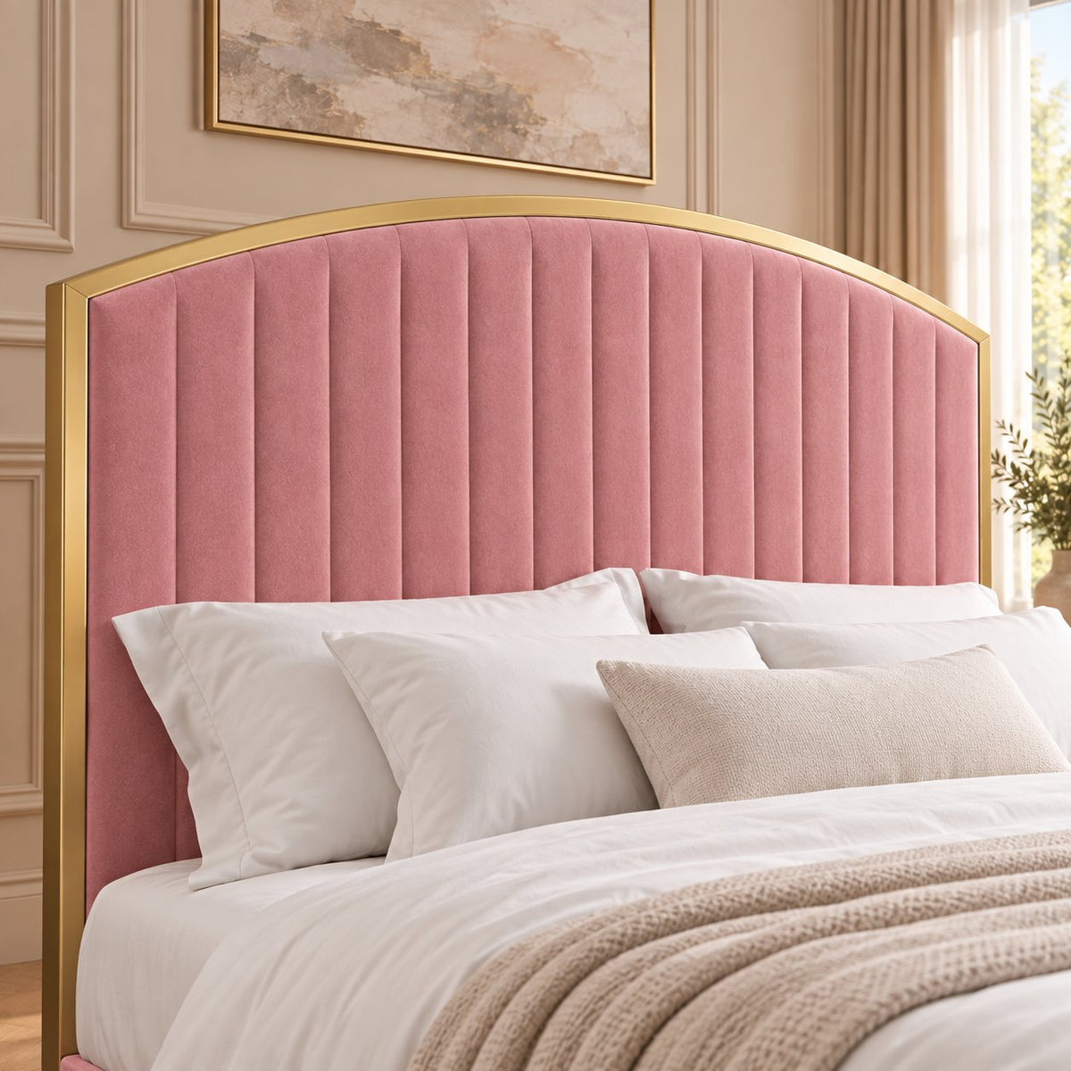 Polignano bed in pink, headboard close-up