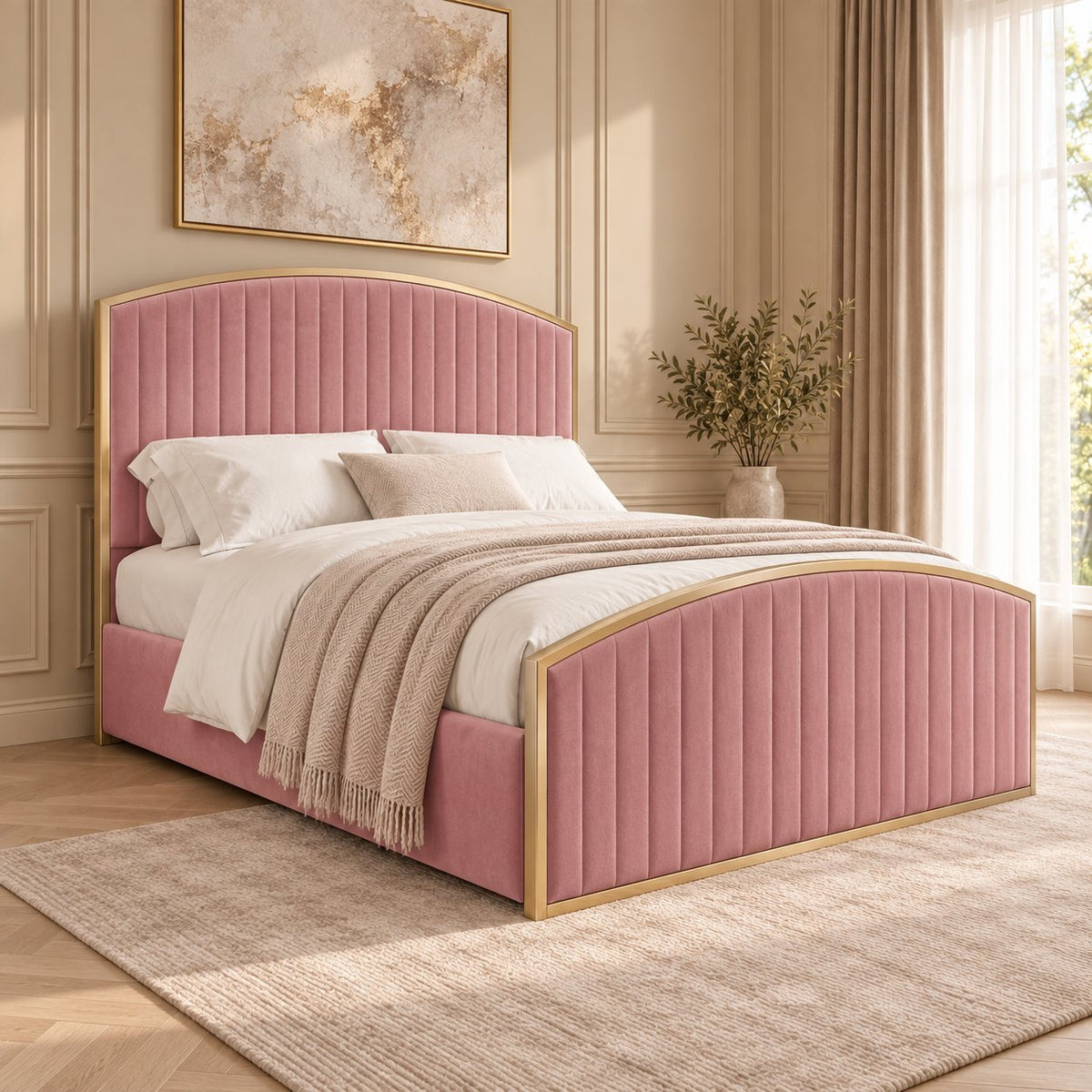 Polignano bed in pink, side view