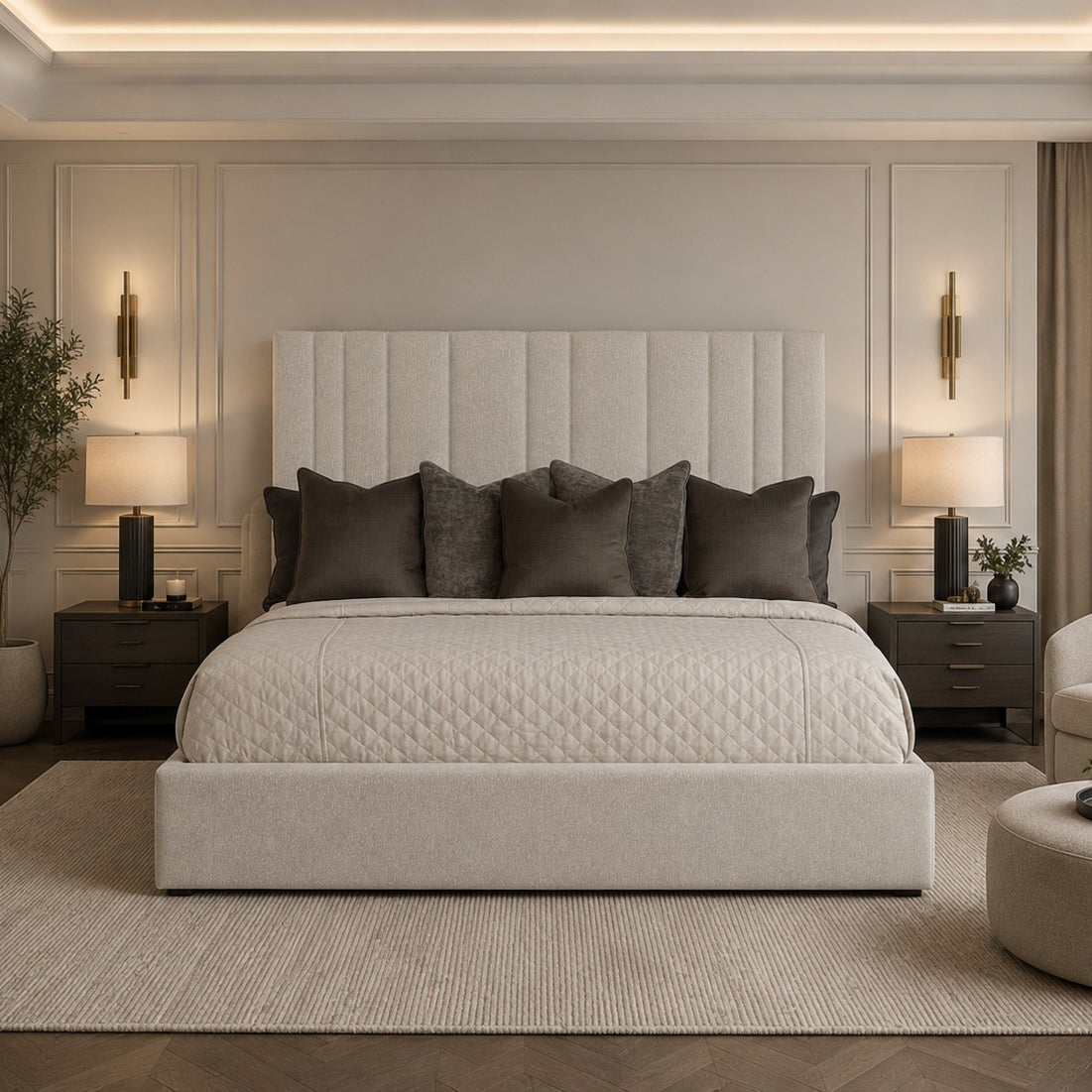 Positano Vertical Panelled Tall Headboard Upholstered Bed Frame