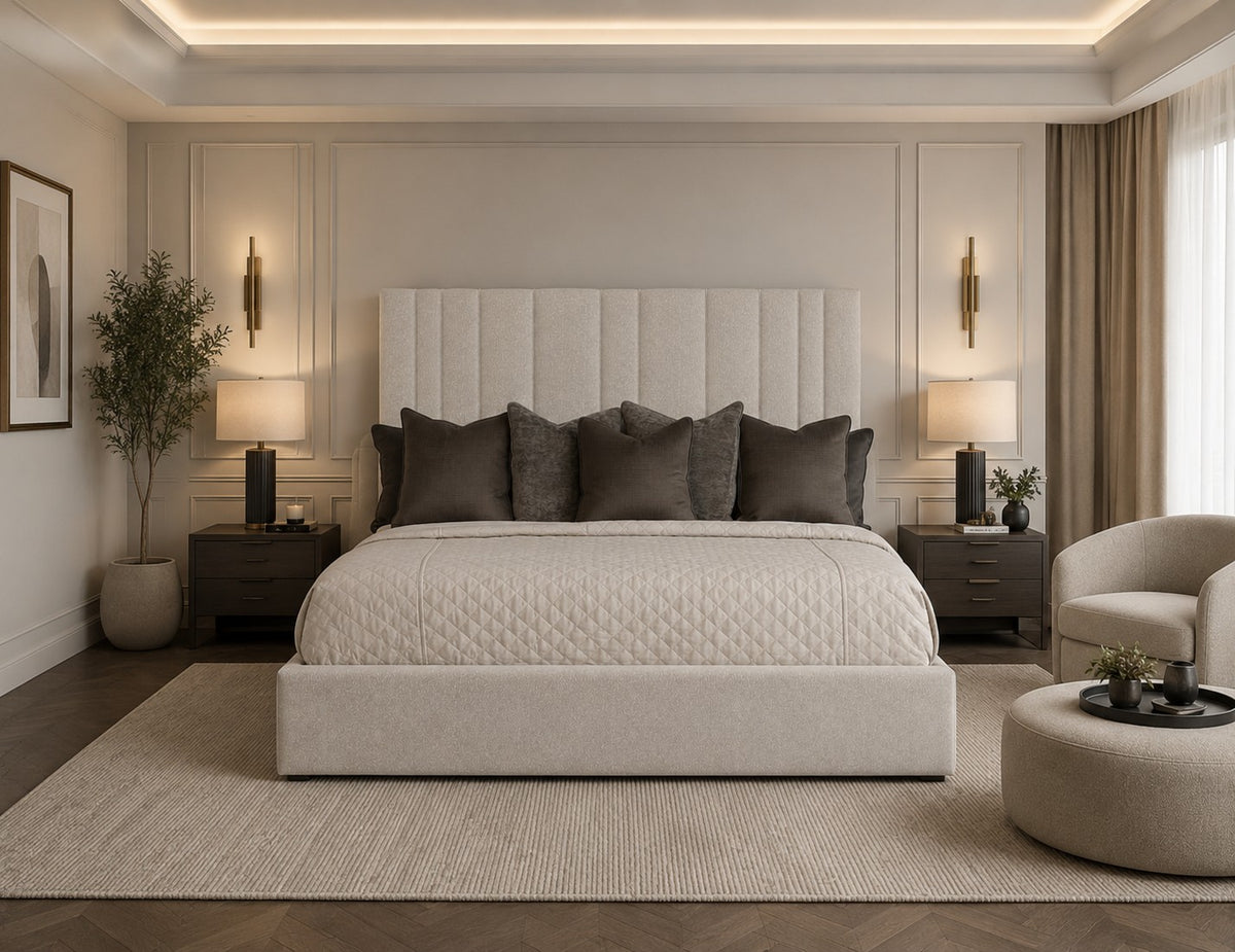 Positano Vertical Panelled Tall Headboard Upholstered Bed Frame