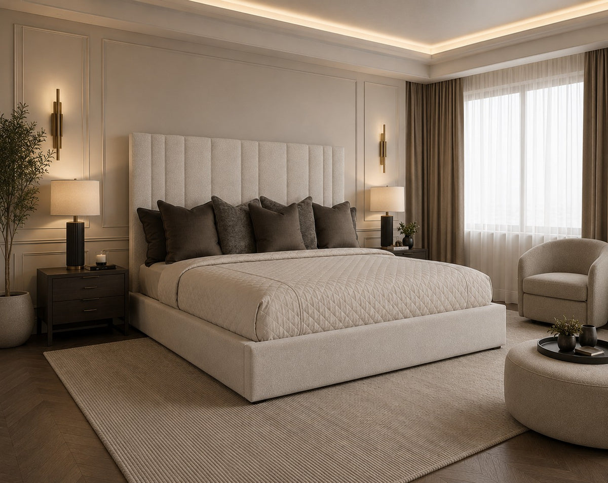 Positano Vertical Panelled Tall Headboard Upholstered Bed Frame