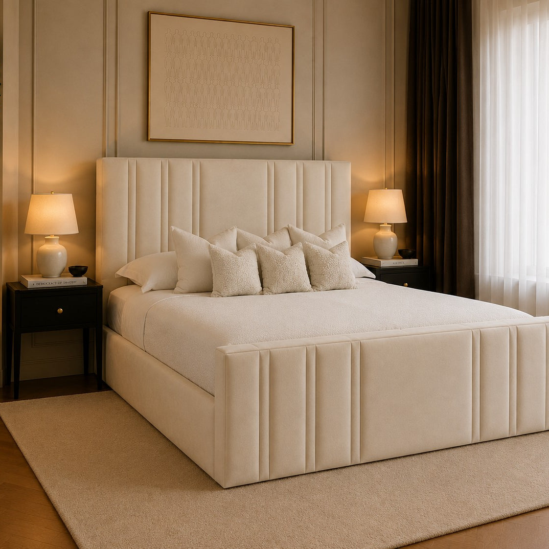 Procida Vertical Line Headboard and Footboard Upholstered Bed Frame