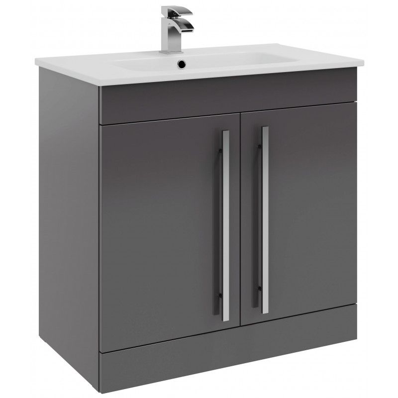 Purilux Storm Grey Gloss Floor Standing 2 Door Unit & Ceramic Basin