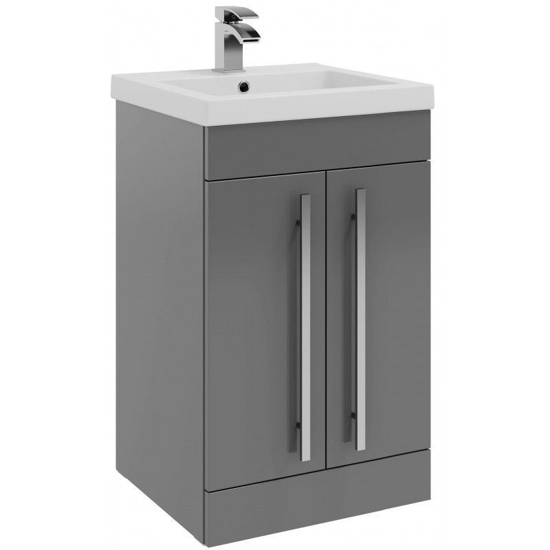 Purilux Storm Grey Gloss Floor Standing 2 Door Unit & Mid Depth Ceramic Basin