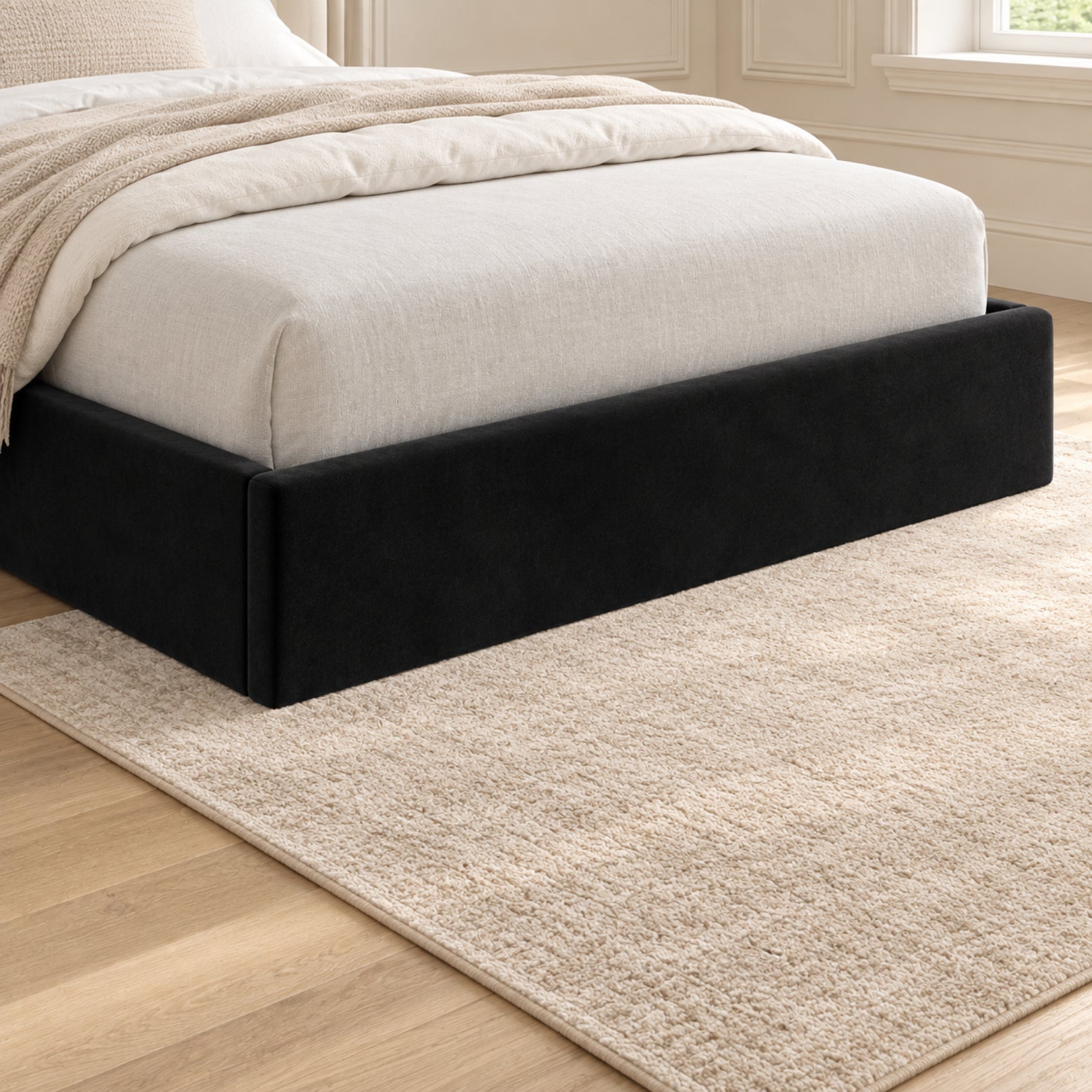 Quanta Straight Winged Upholstered Soft Velvet Bed Frame
