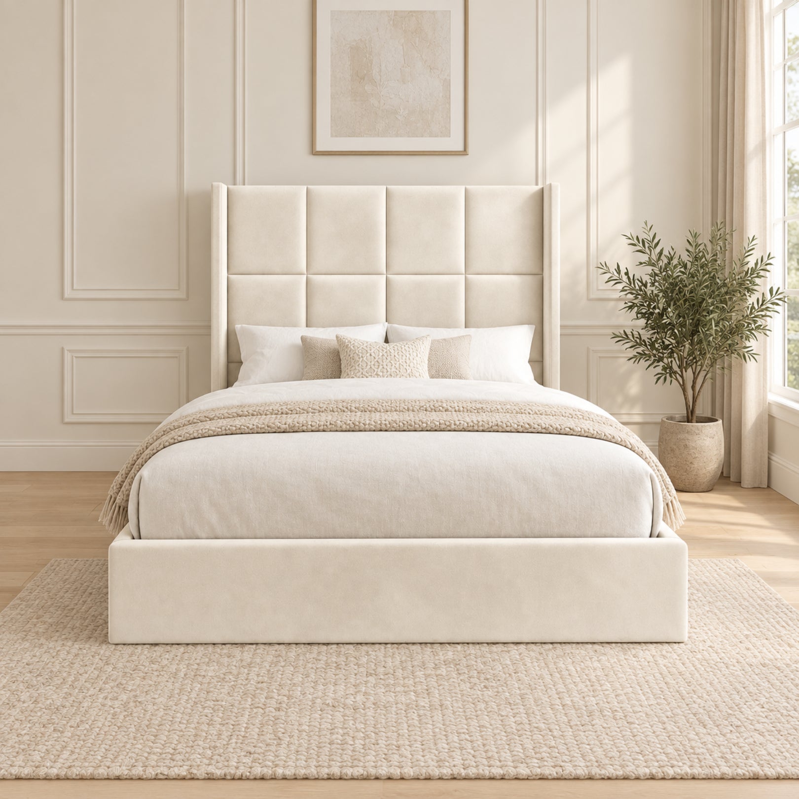 Quanta Straight Winged Upholstered Soft Velvet Bed Frame