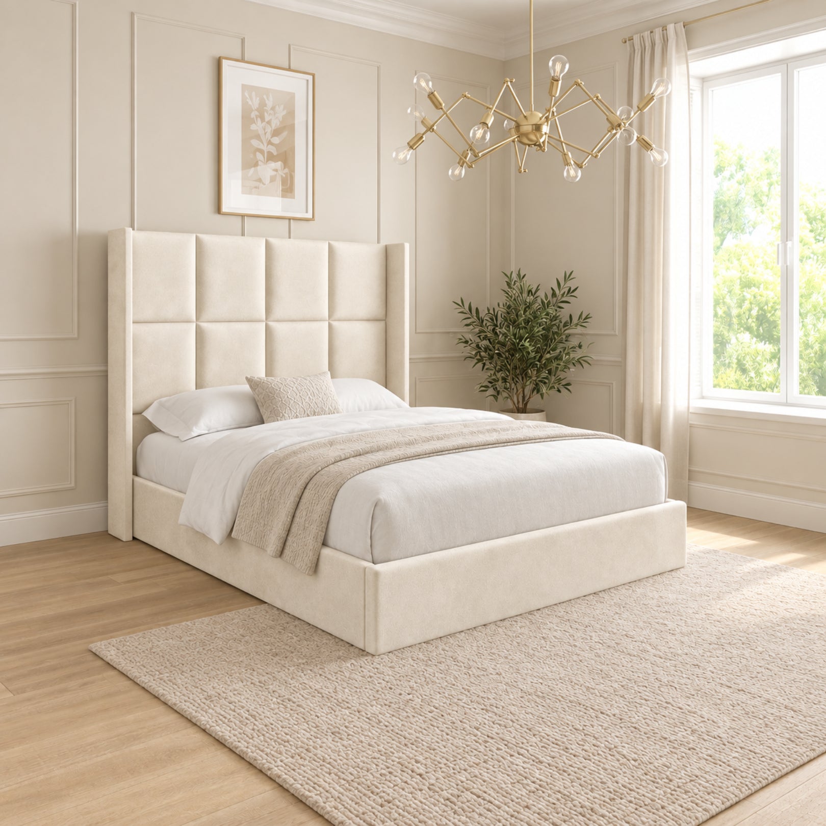 Quanta Straight Winged Upholstered Soft Velvet Bed Frame