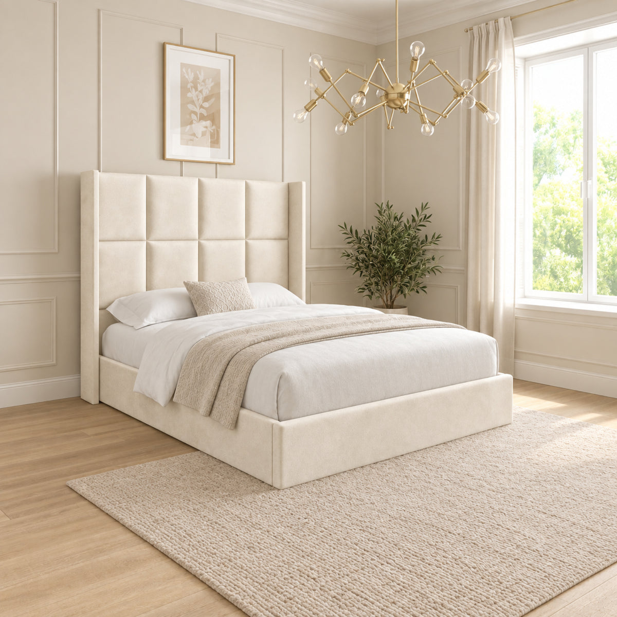 Quanta Straight Winged Upholstered Soft Velvet Bed Frame