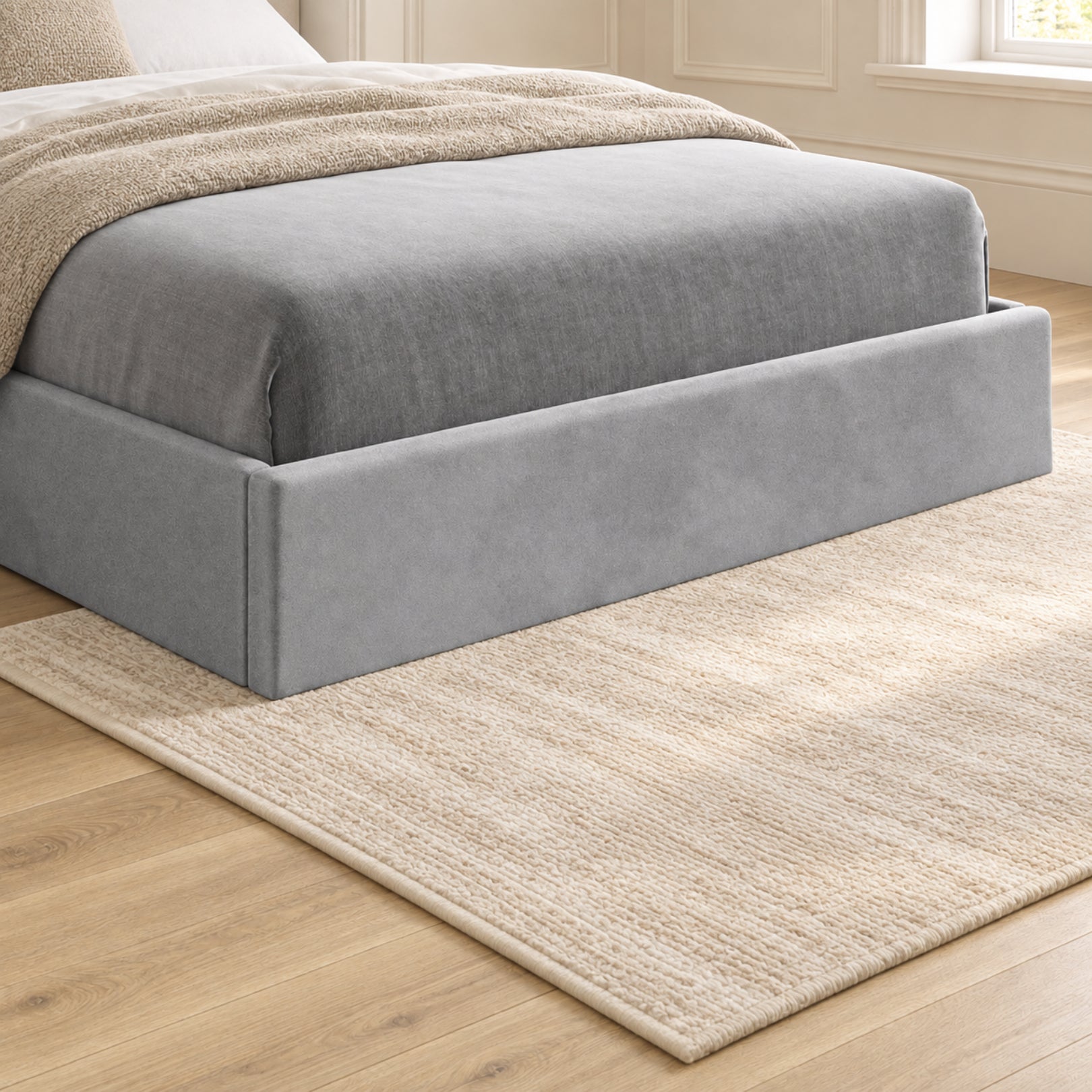 Quanta Straight Winged Upholstered Soft Velvet Bed Frame