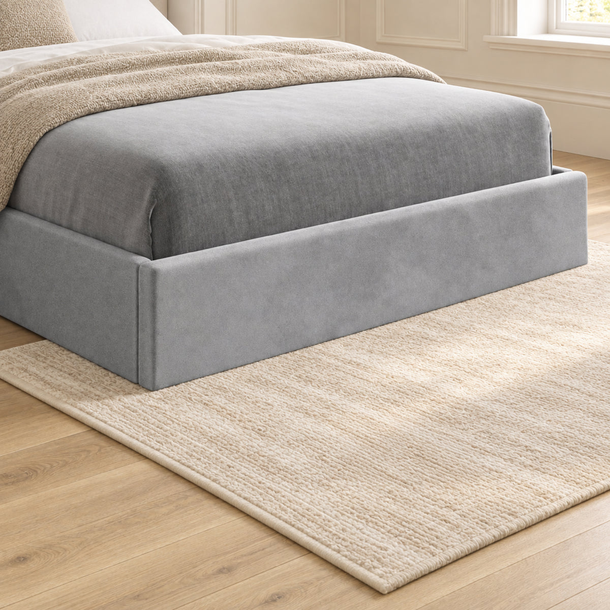 Quanta Straight Winged Upholstered Soft Velvet Bed Frame