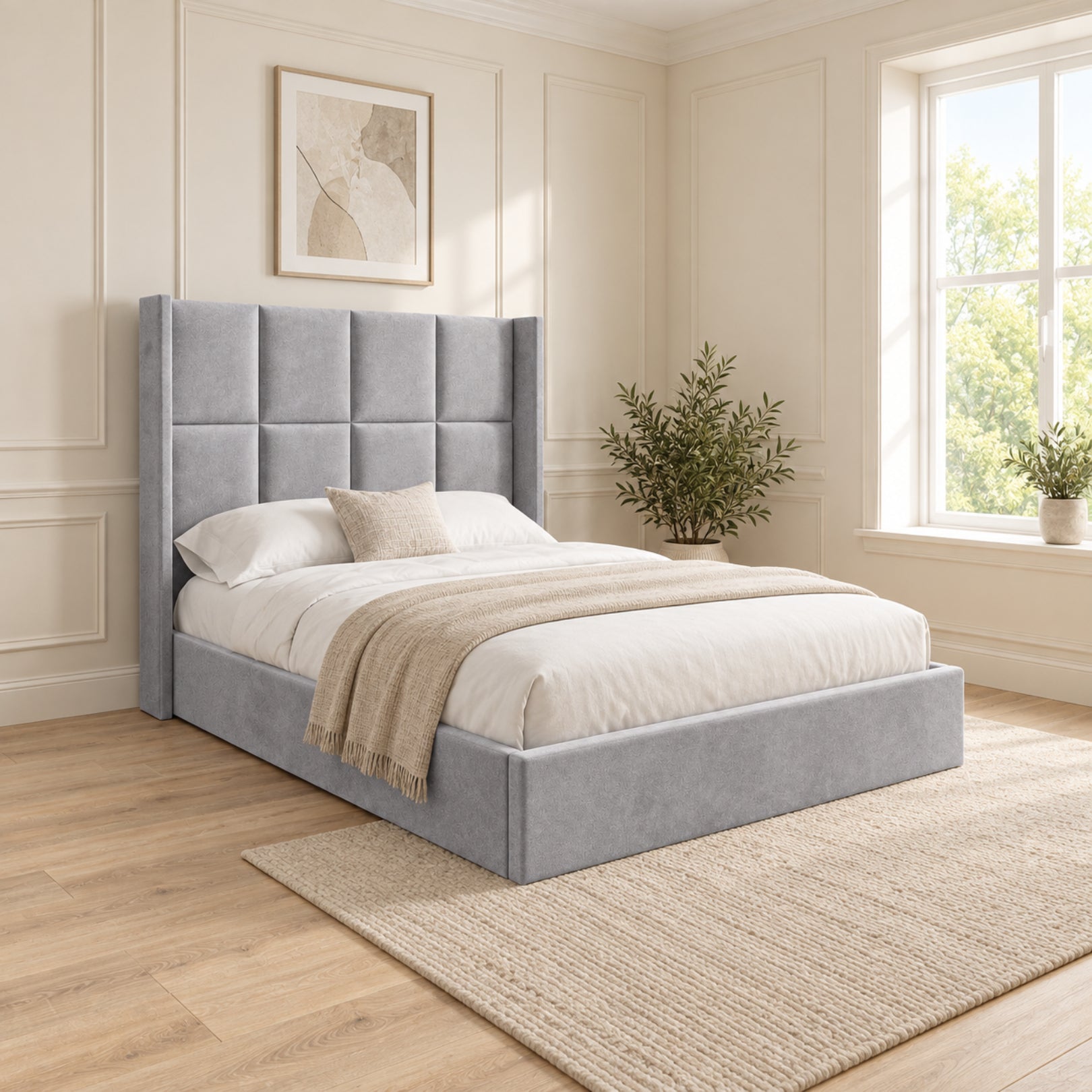 Quanta Straight Winged Upholstered Soft Velvet Bed Frame