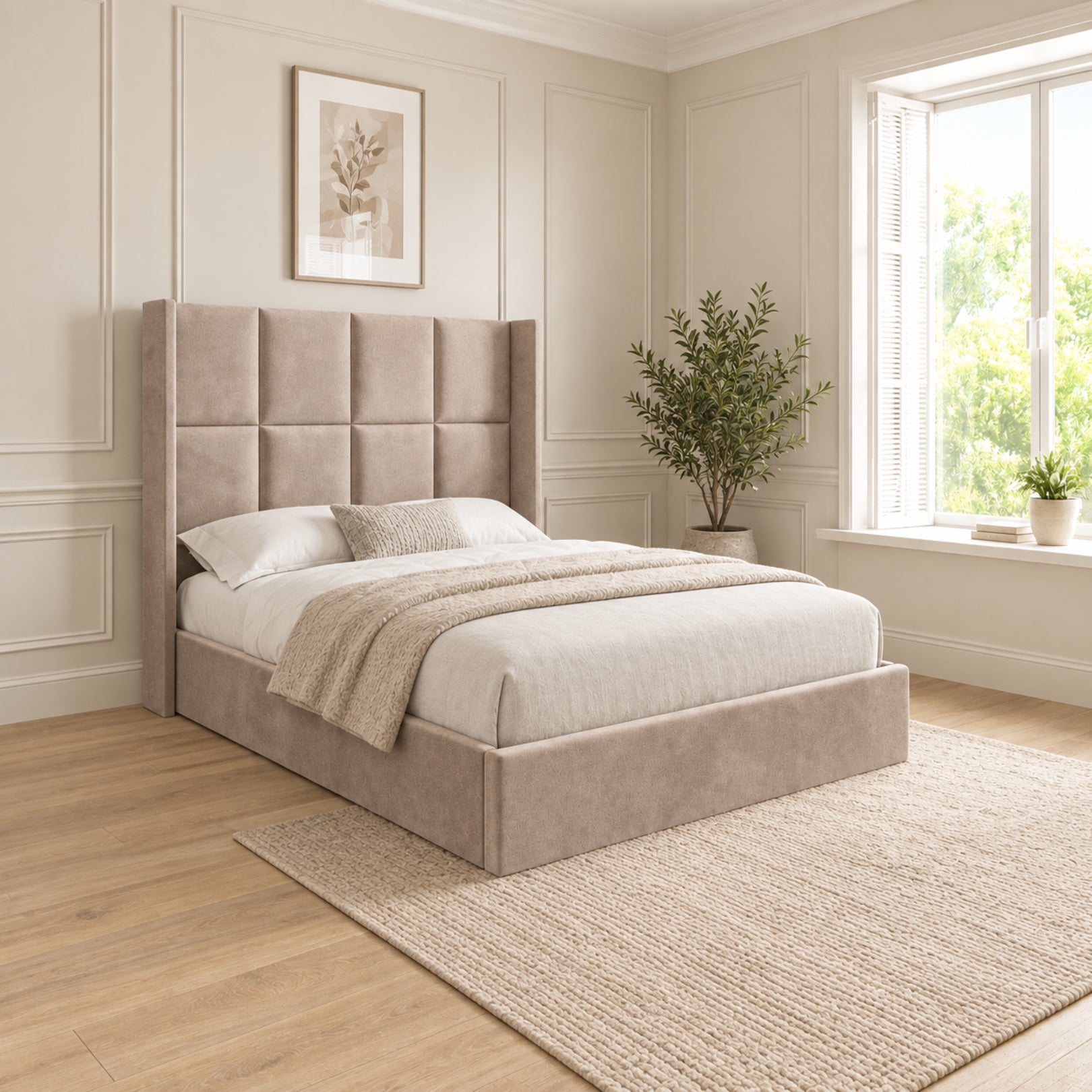 Quanta Straight Winged Upholstered Soft Velvet Bed Frame