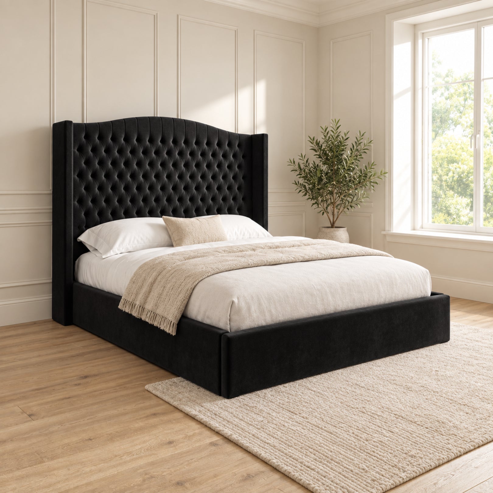 Rana Curved Top Winged Upholstered Soft Velvet Bed Frame