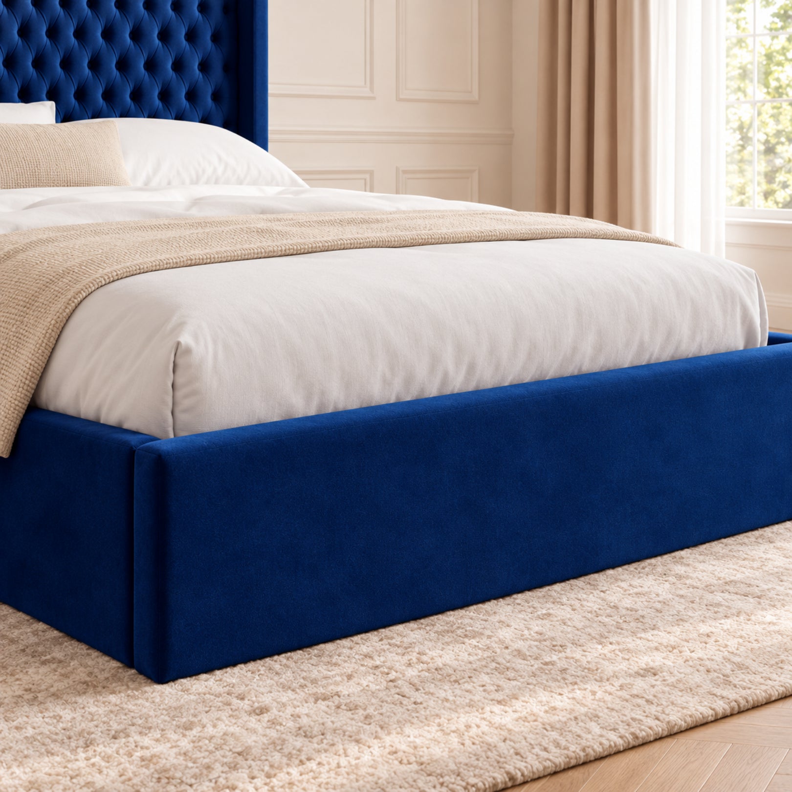 Rana Curved Top Winged Upholstered Soft Velvet Bed Frame