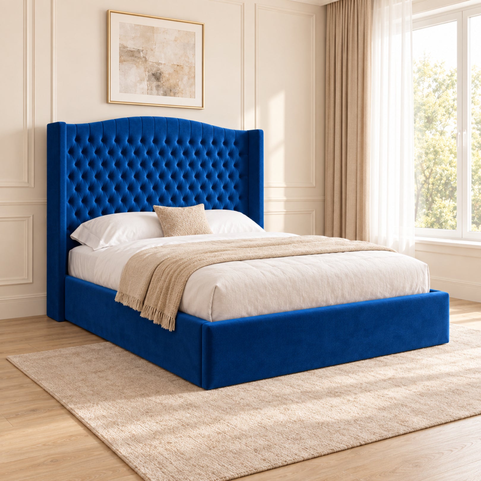 Rana Curved Top Winged Upholstered Soft Velvet Bed Frame