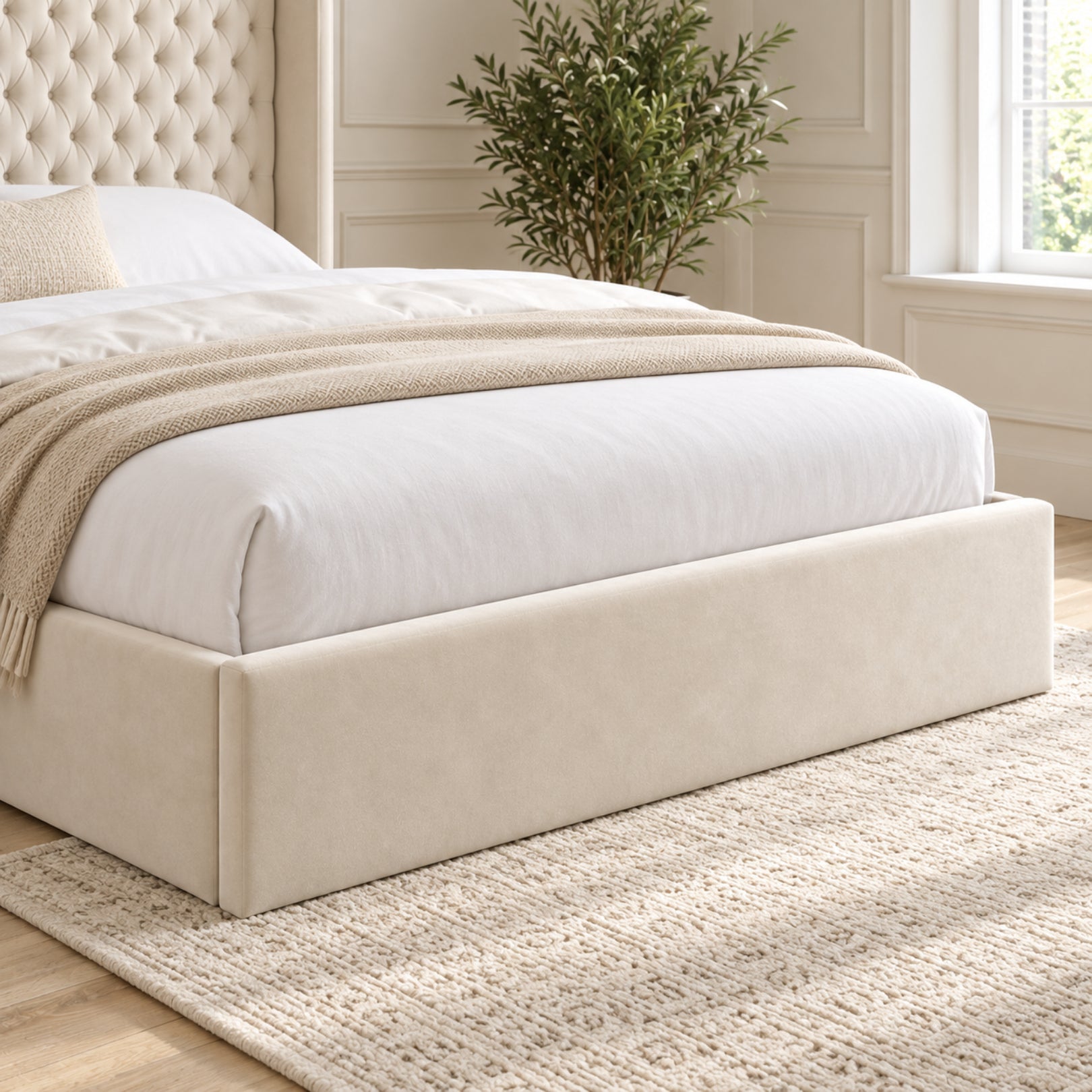Rana Curved Top Winged Upholstered Soft Velvet Bed Frame