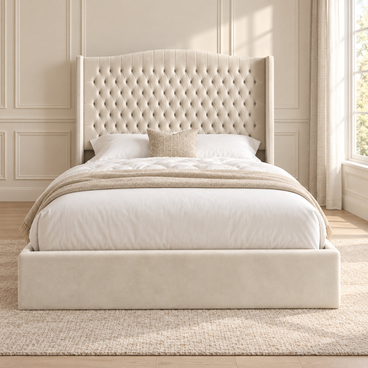 Rana Curved Top Winged Upholstered Soft Velvet Bed Frame