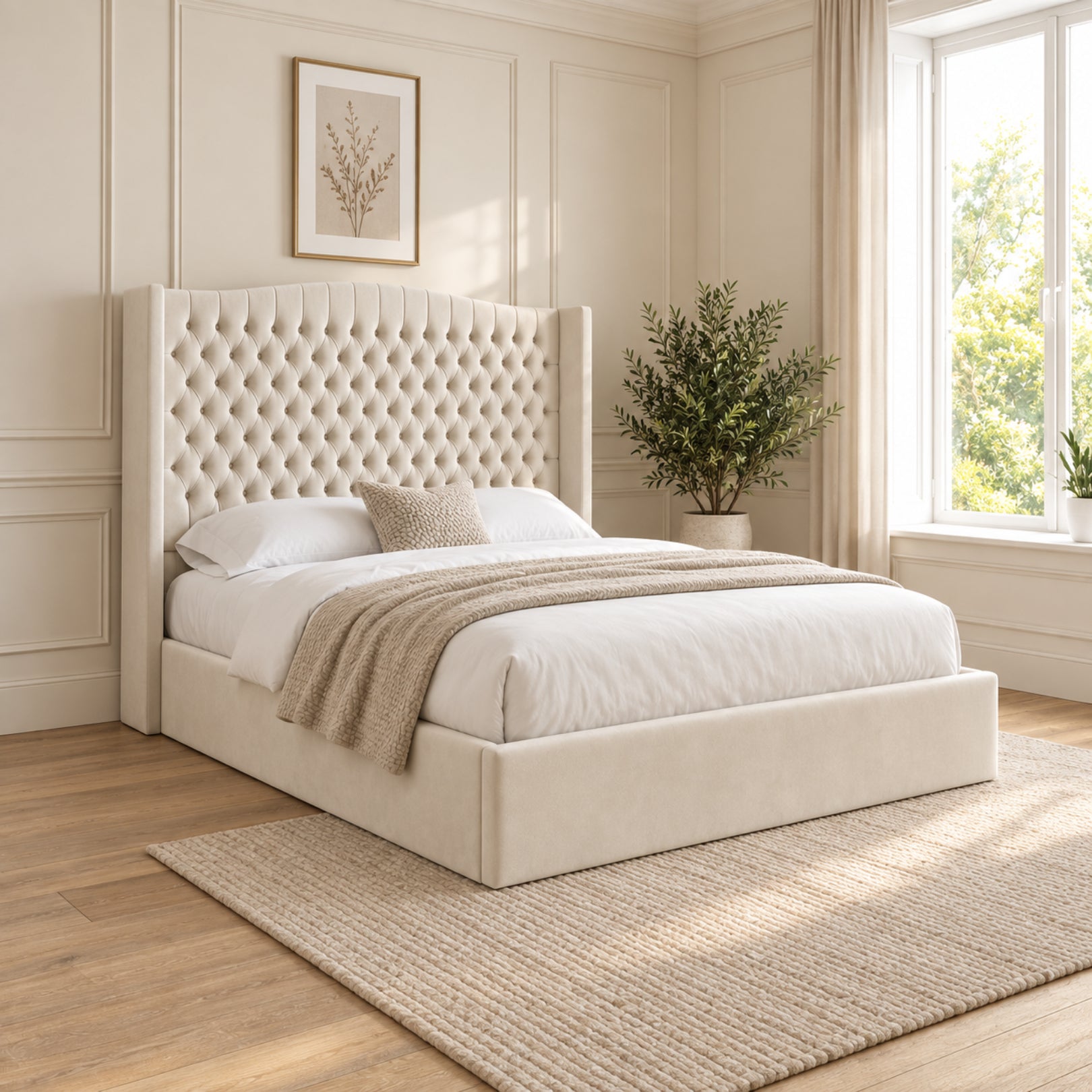 Rana Curved Top Winged Upholstered Soft Velvet Bed Frame