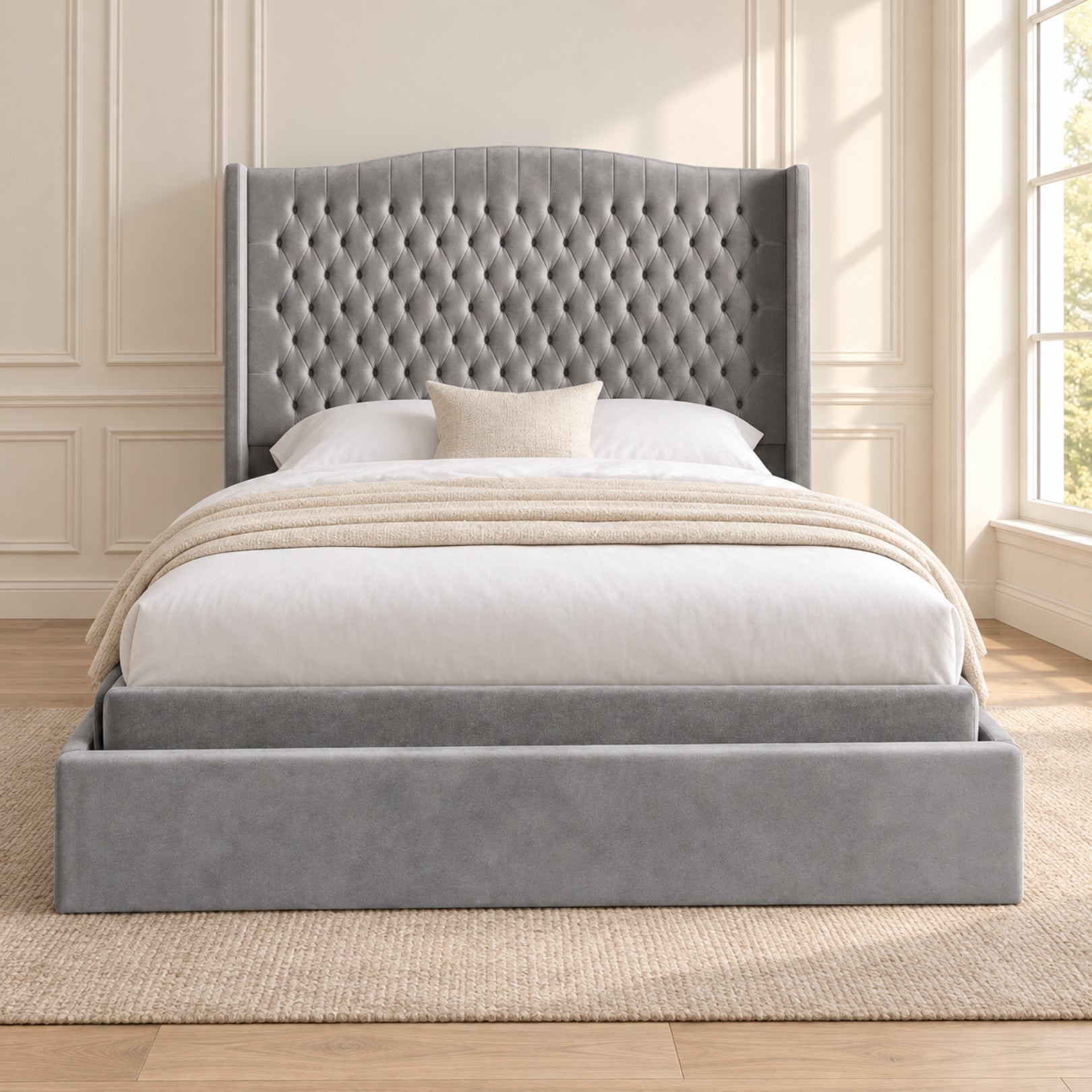 Rana Curved Top Winged Upholstered Soft Velvet Bed Frame