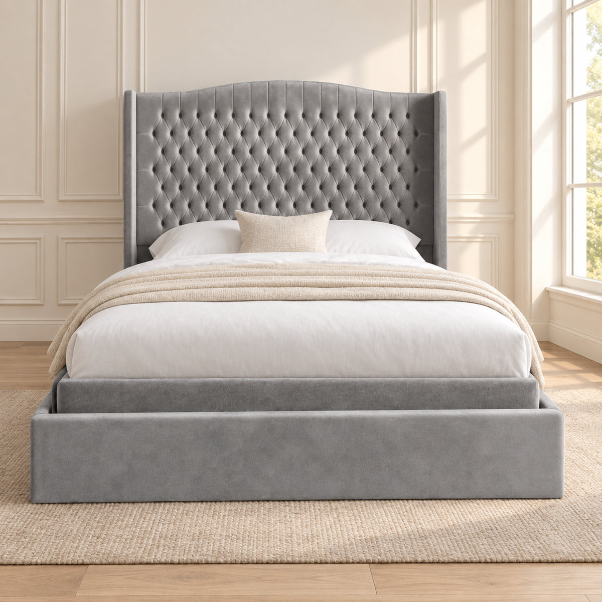 Rana Curved Top Winged Upholstered Soft Velvet Bed Frame
