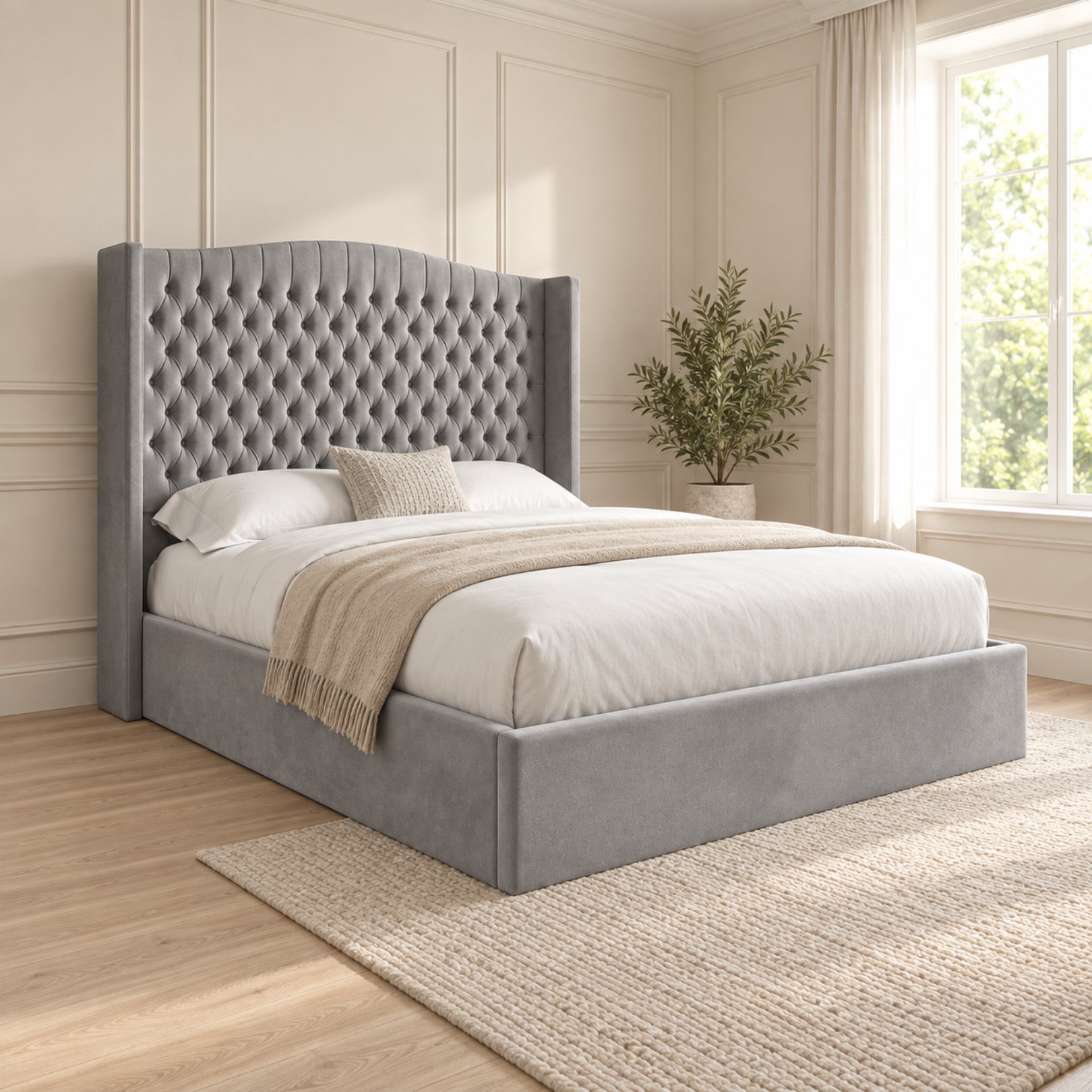 Rana Curved Top Winged Upholstered Soft Velvet Bed Frame