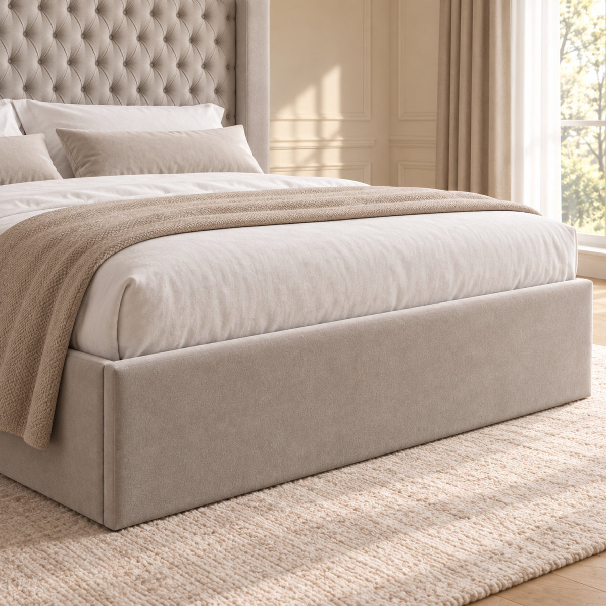 Rana Curved Top Winged Upholstered Soft Velvet Bed Frame