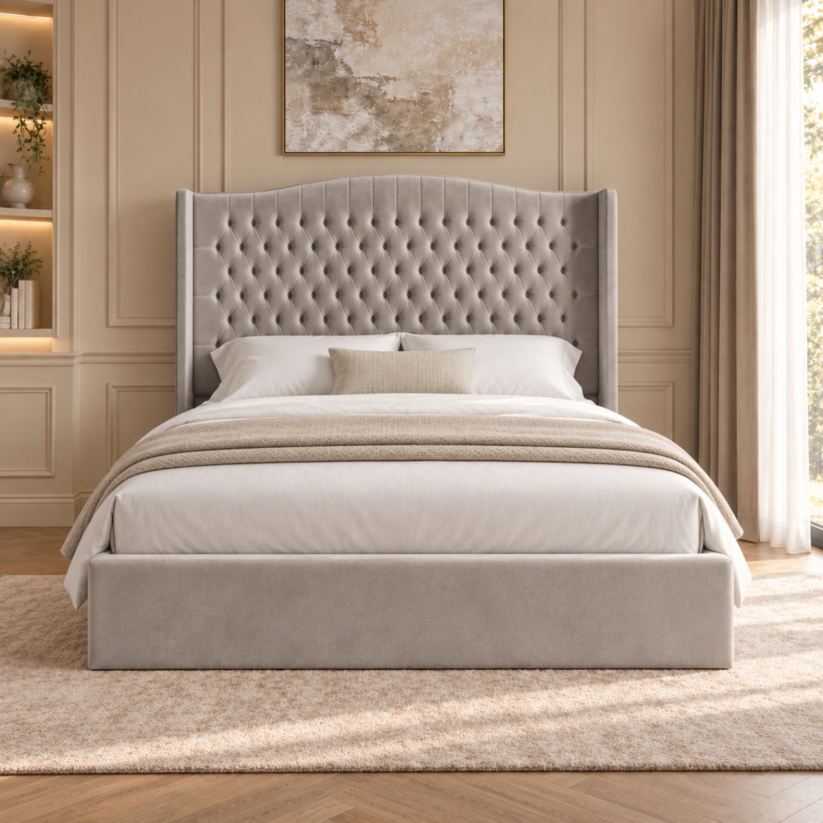 Rana Curved Top Winged Upholstered Soft Velvet Bed Frame