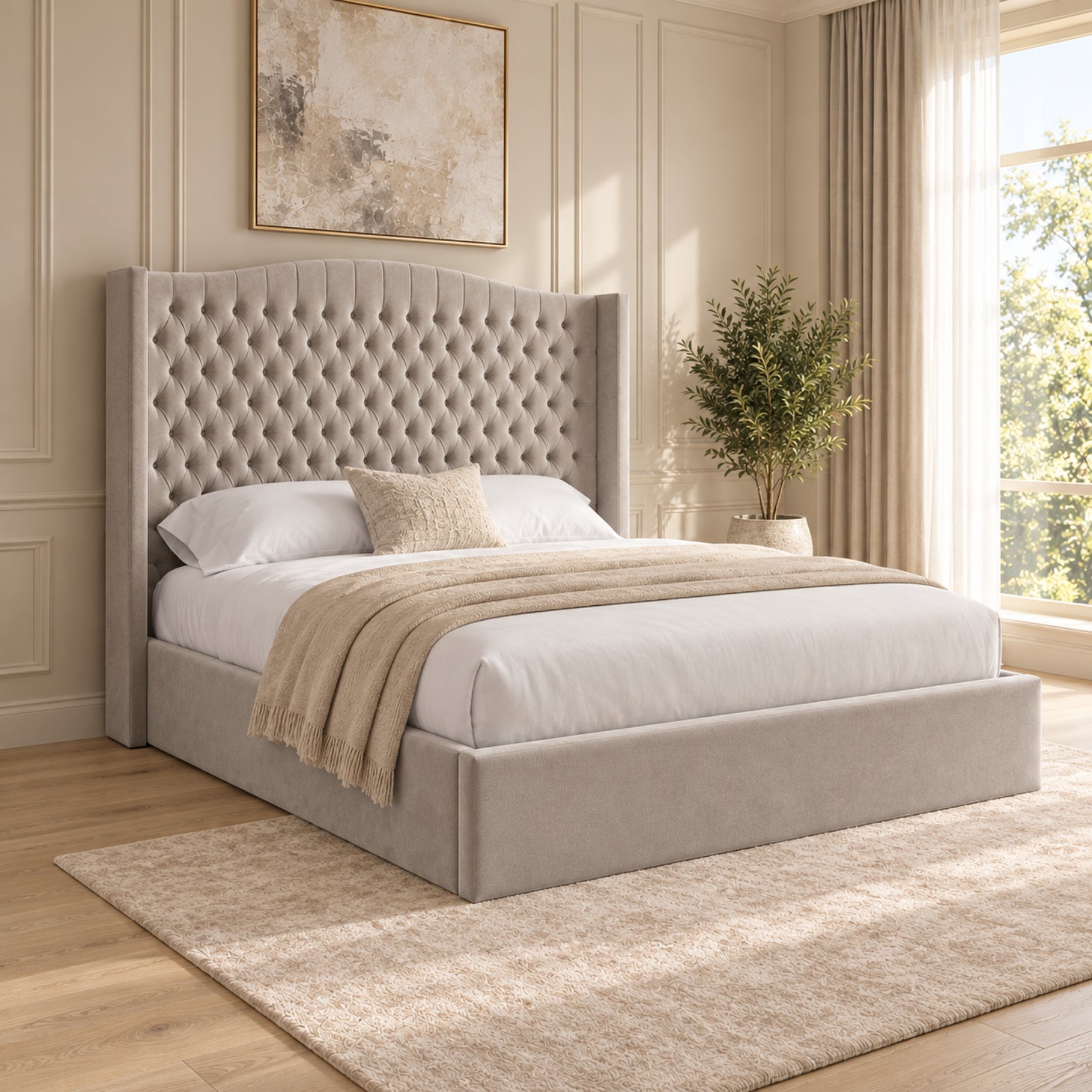 Rana Curved Top Winged Upholstered Soft Velvet Bed Frame