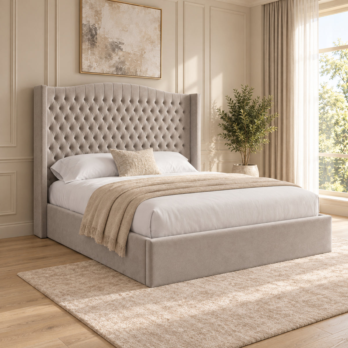 Rana Curved Top Winged Upholstered Soft Velvet Bed Frame
