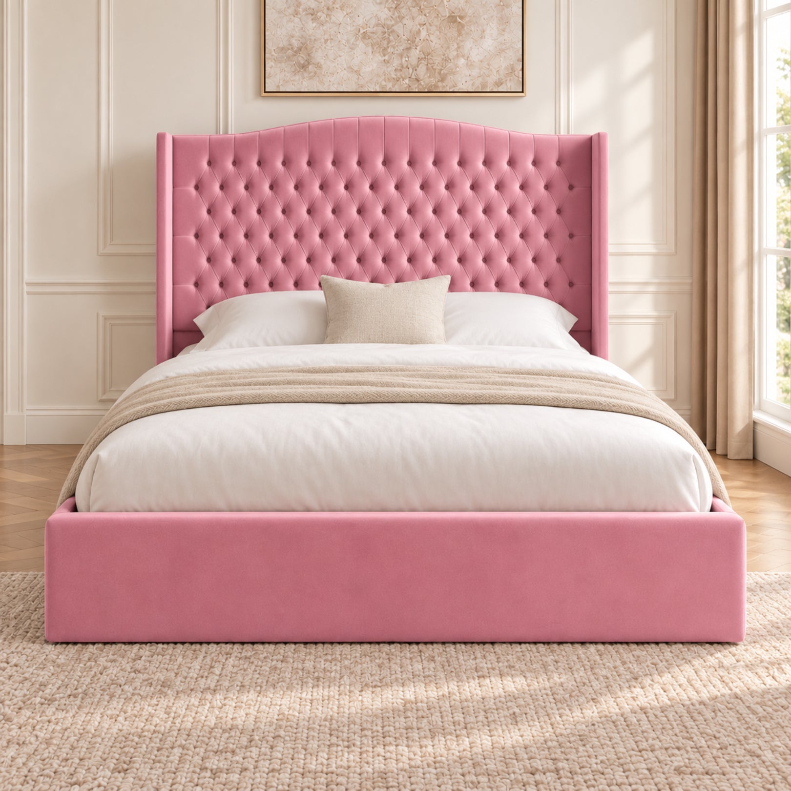 Rana Curved Top Winged Upholstered Soft Velvet Bed Frame