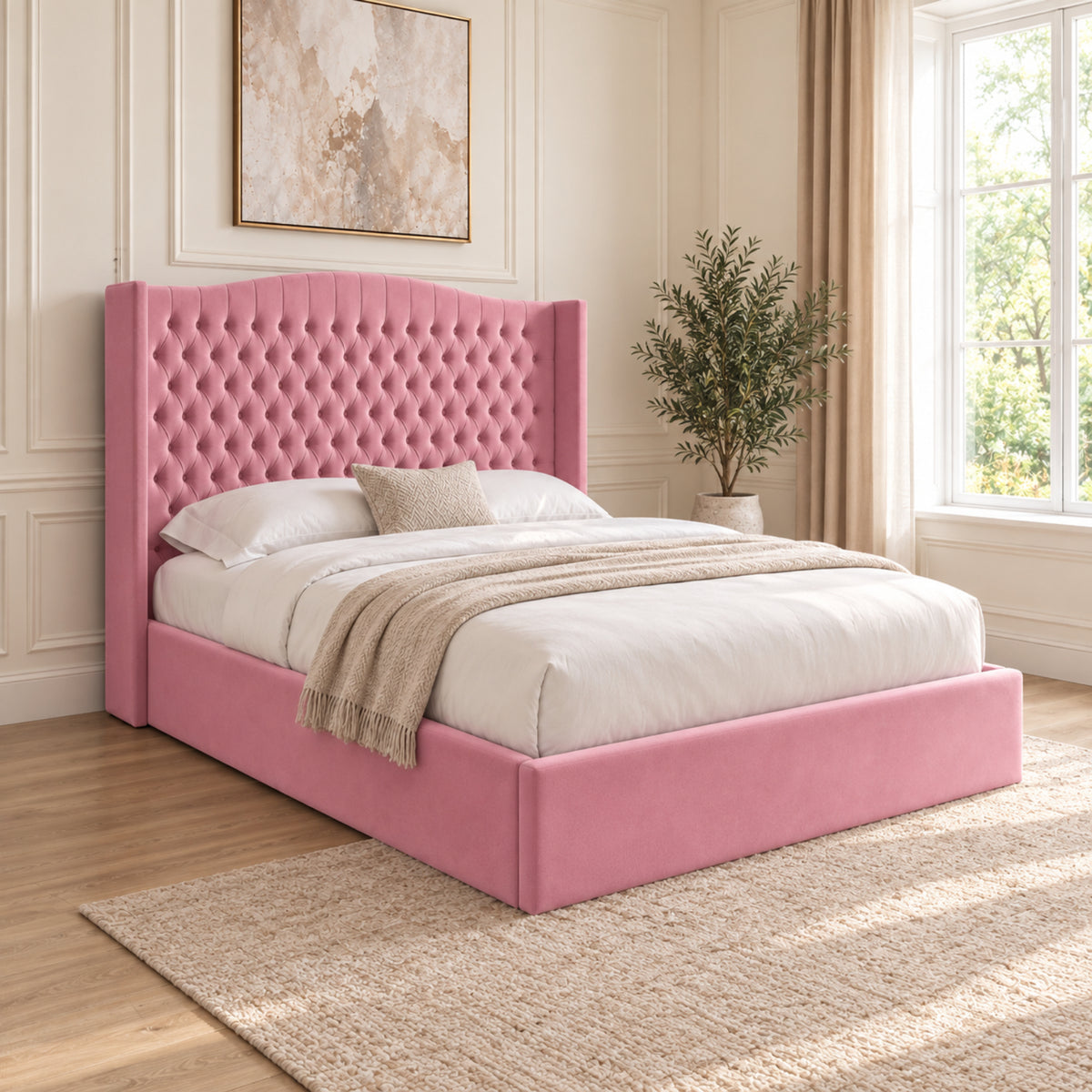 Rana Curved Top Winged Upholstered Soft Velvet Bed Frame