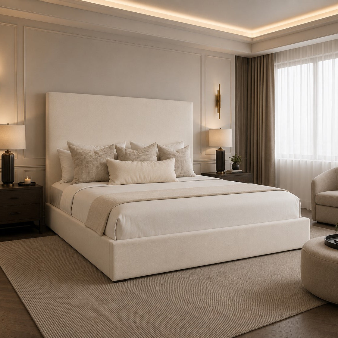 Ravello Plain Tall Headboard Upholstered Bed Frame